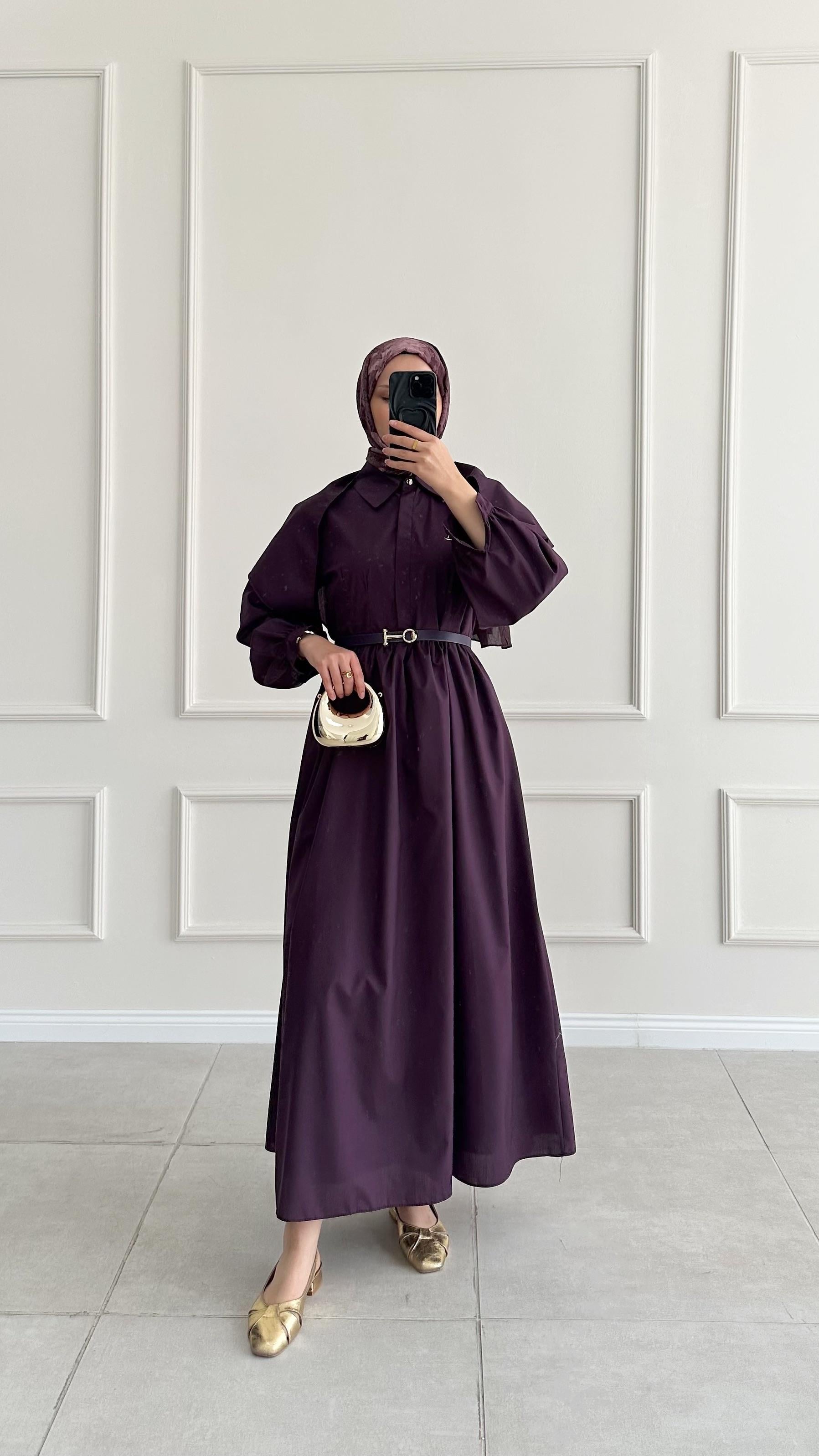 Kanso Fularlı Poplin Bordo Elbise