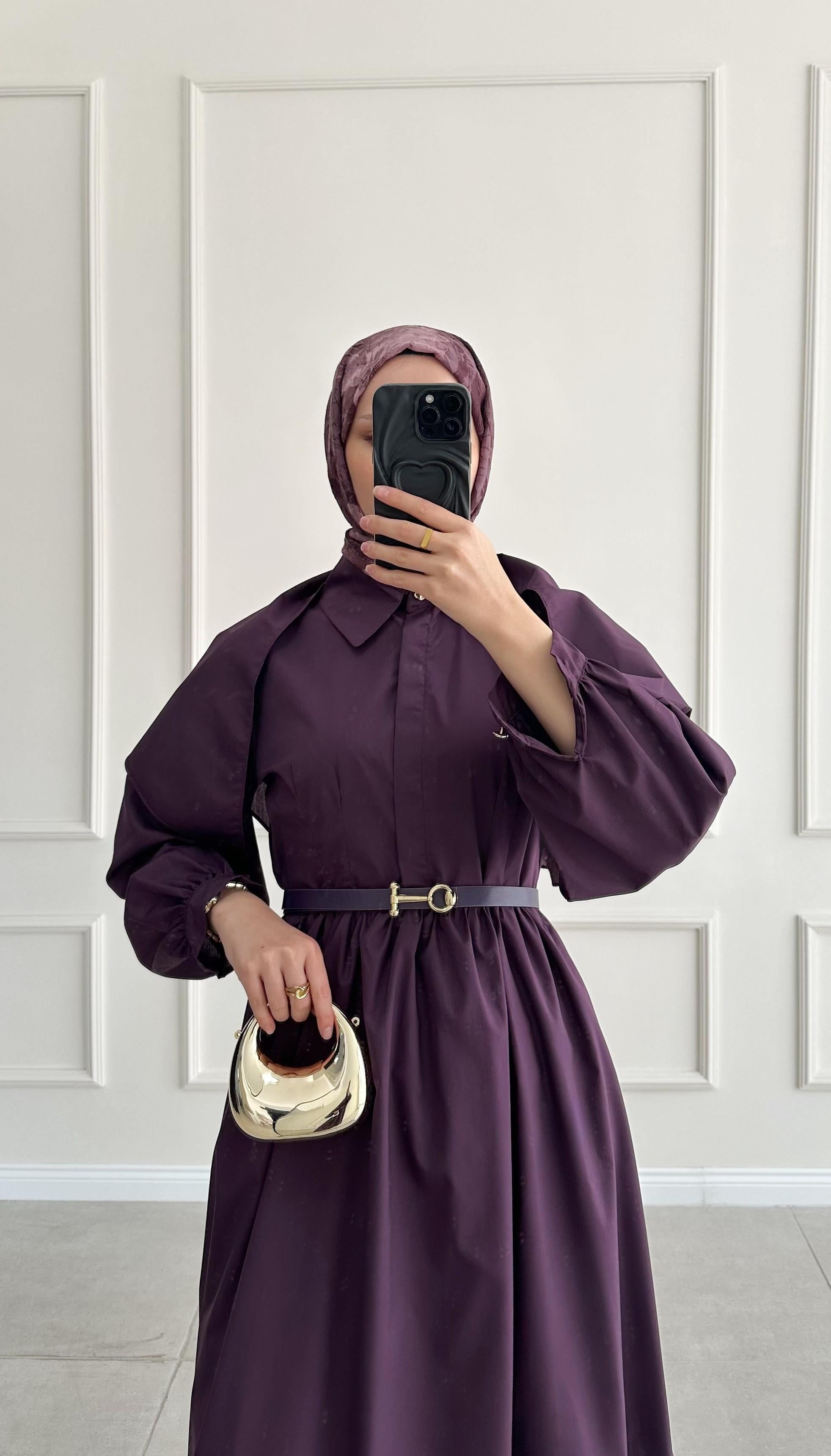 Kanso Fularlı Poplin Bordo Elbise