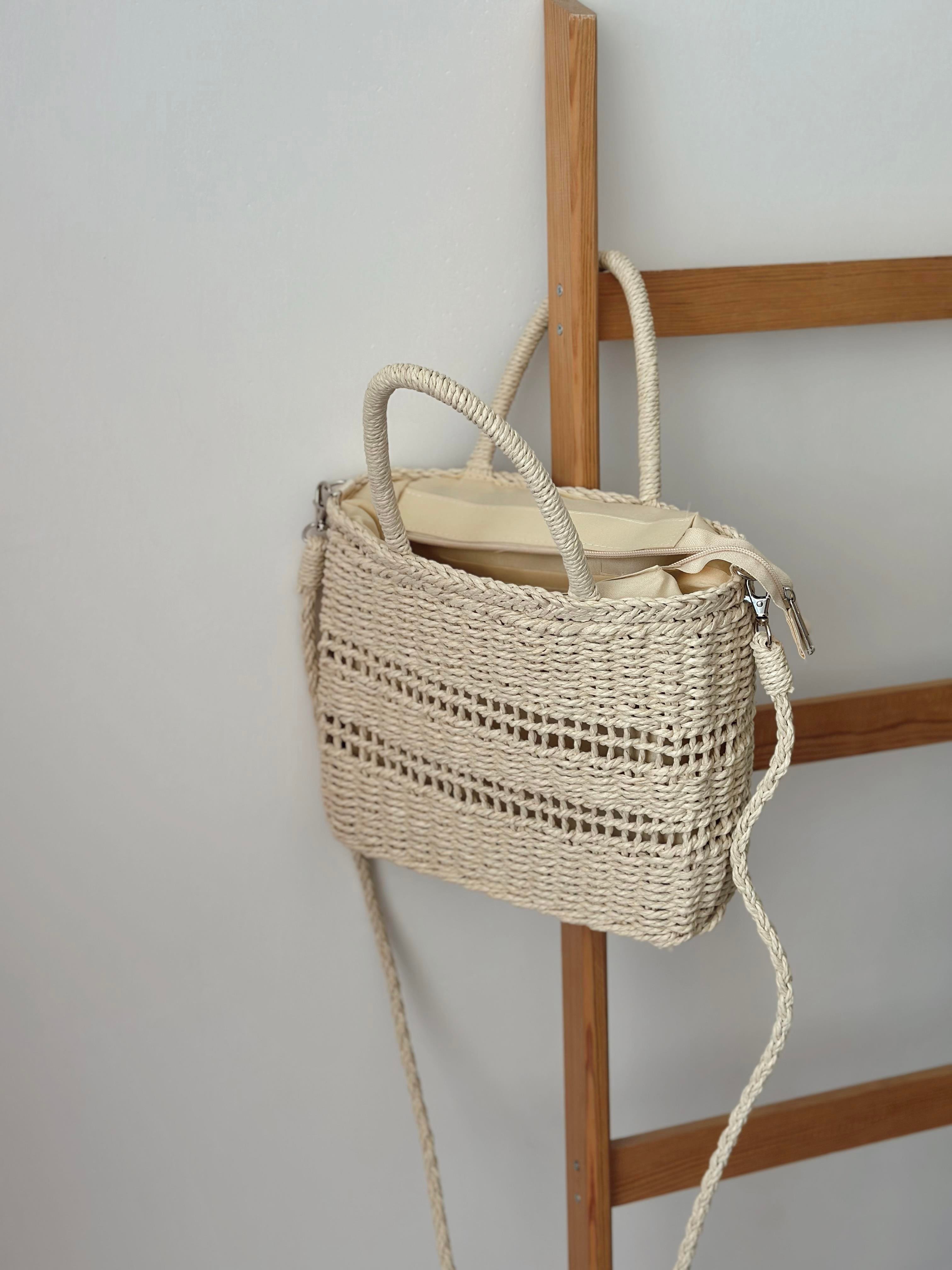 Krem Hasır Çapraz & El Çantası