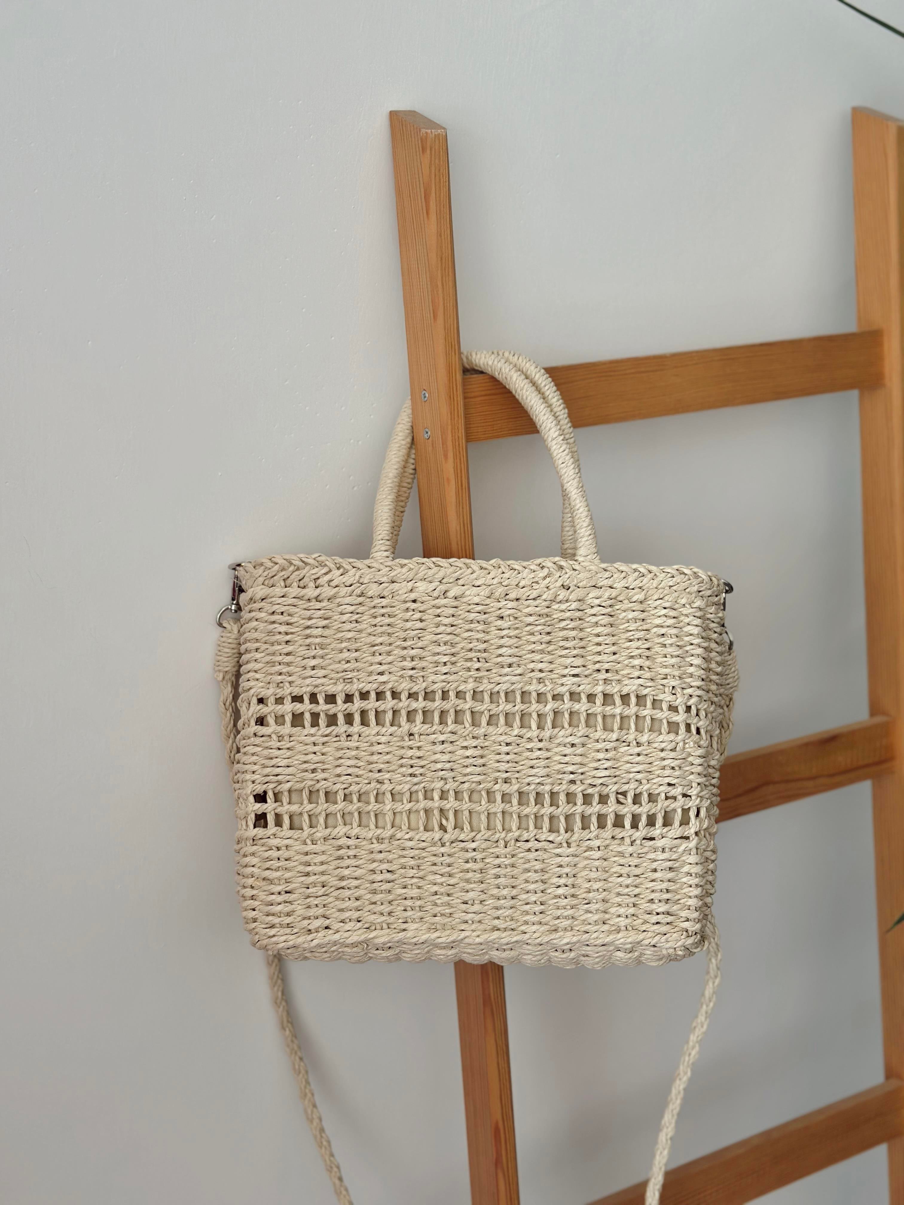 Krem Hasır Çapraz & El Çantası