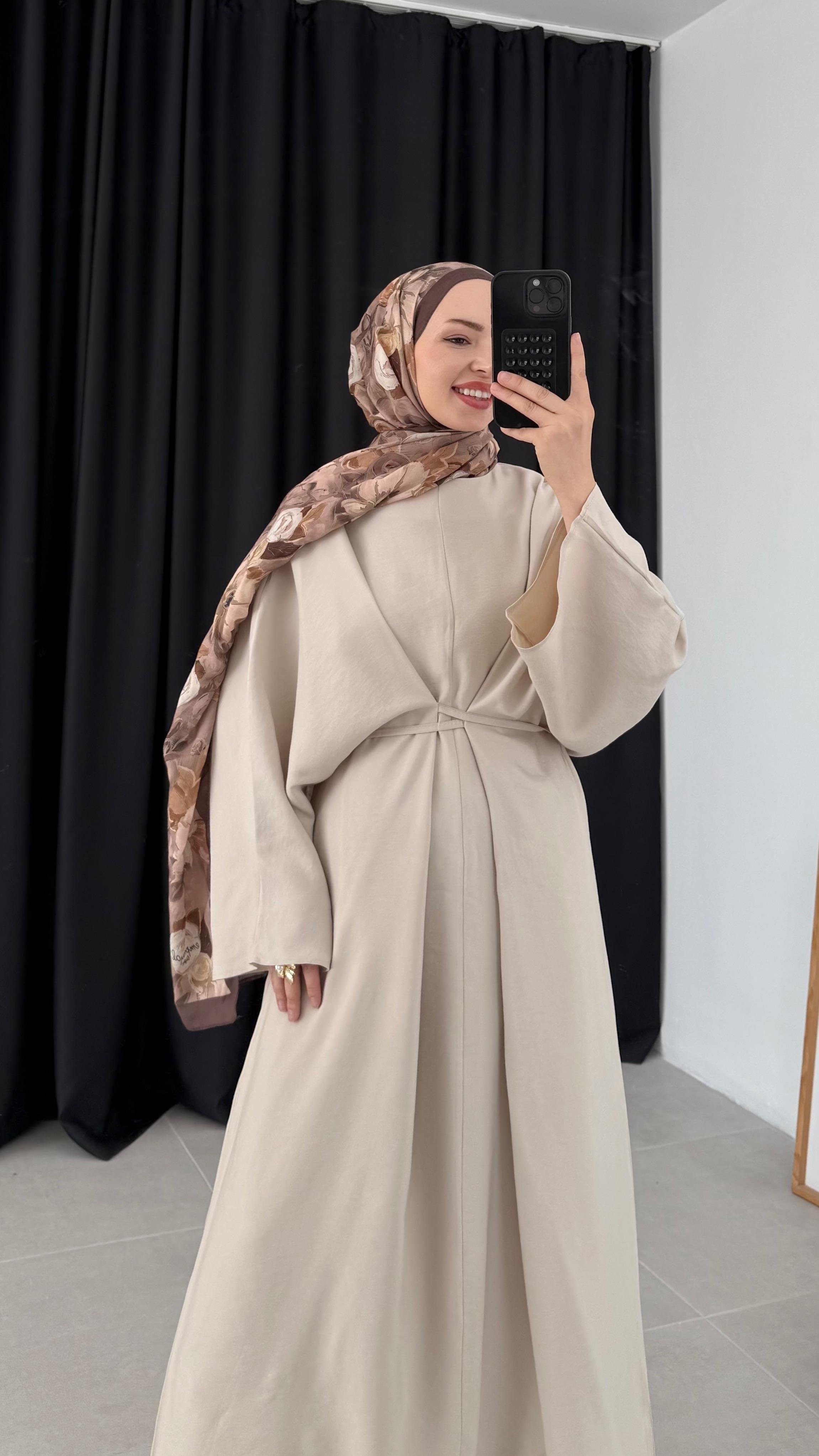 Lanor Tasarım Bağlamalı Premıum Bej Elbise 