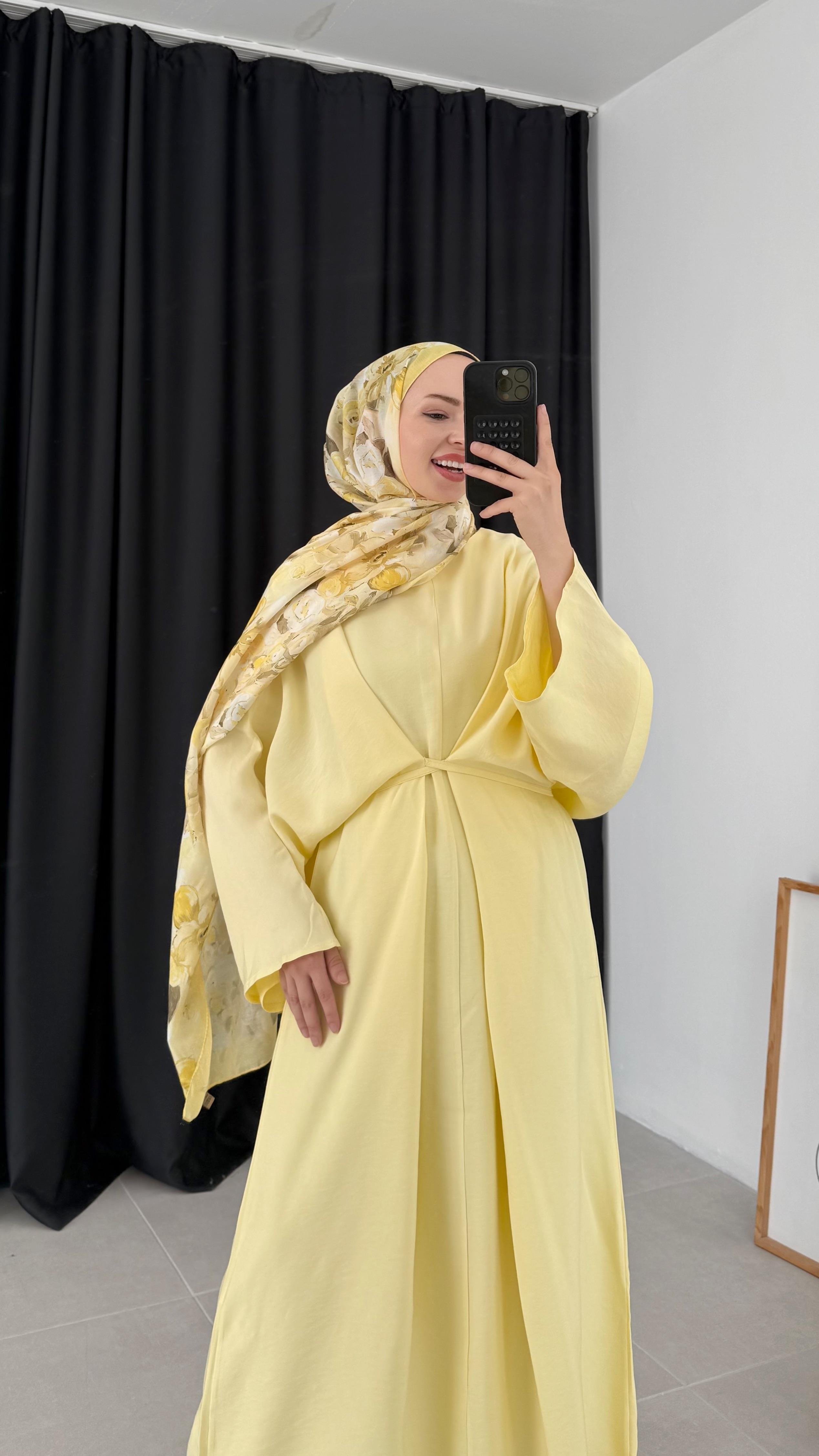 Lanor Tasarım Bağlamalı Premıum Sarı Elbise 