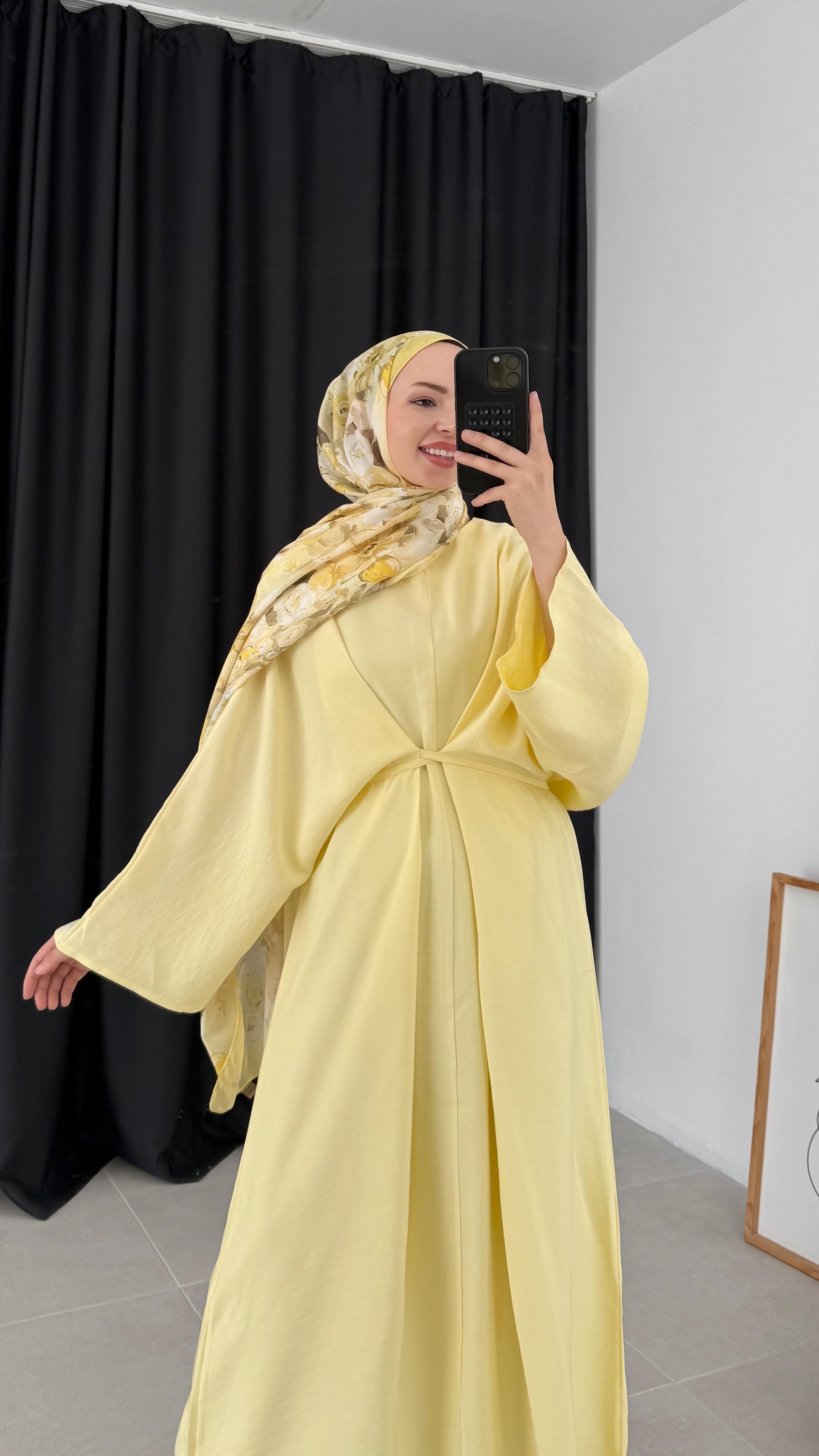 Lanor Tasarım Bağlamalı Premıum Sarı Elbise 