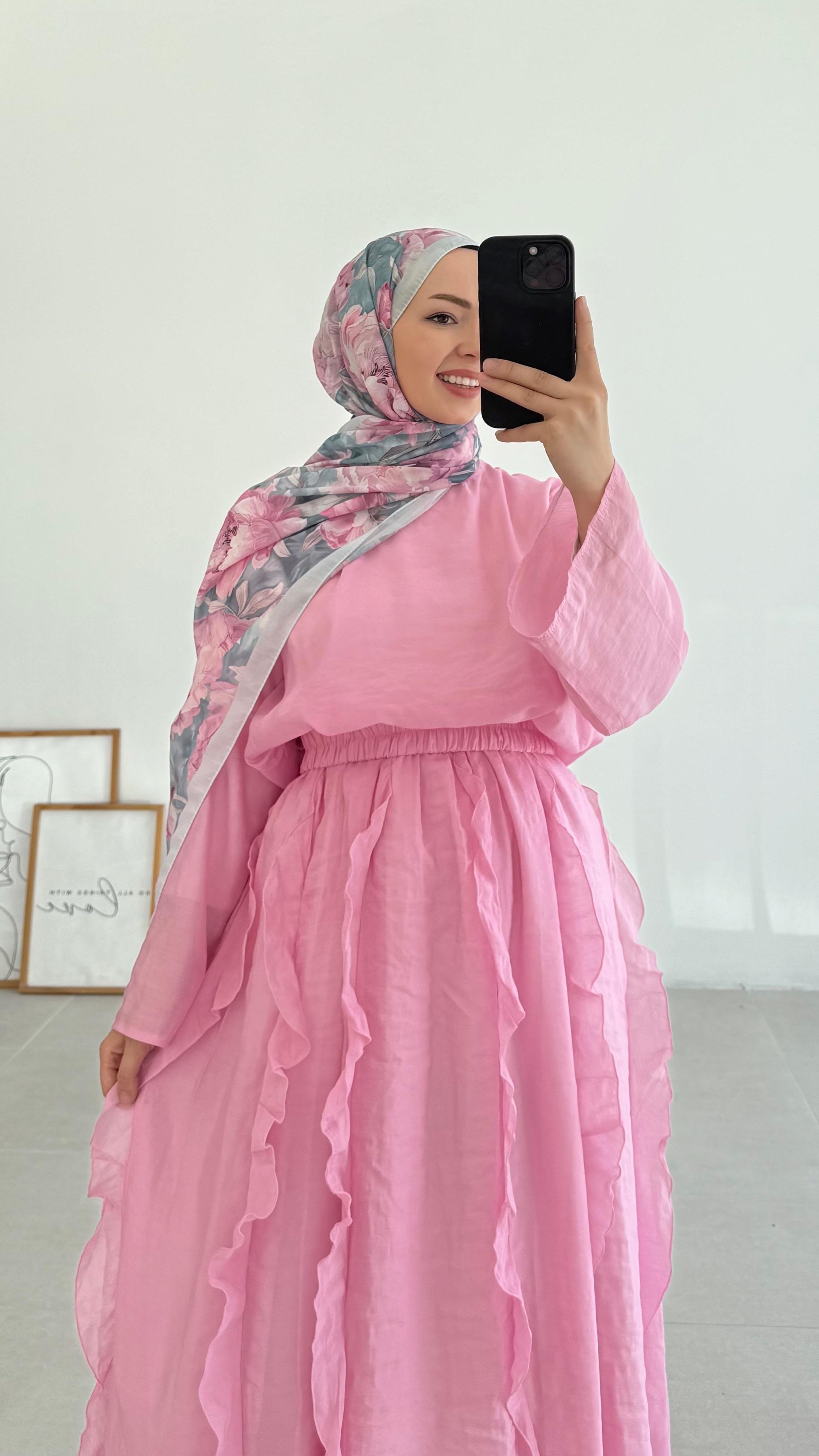 Lanse HM Model Şifon Pembe Etek Takım