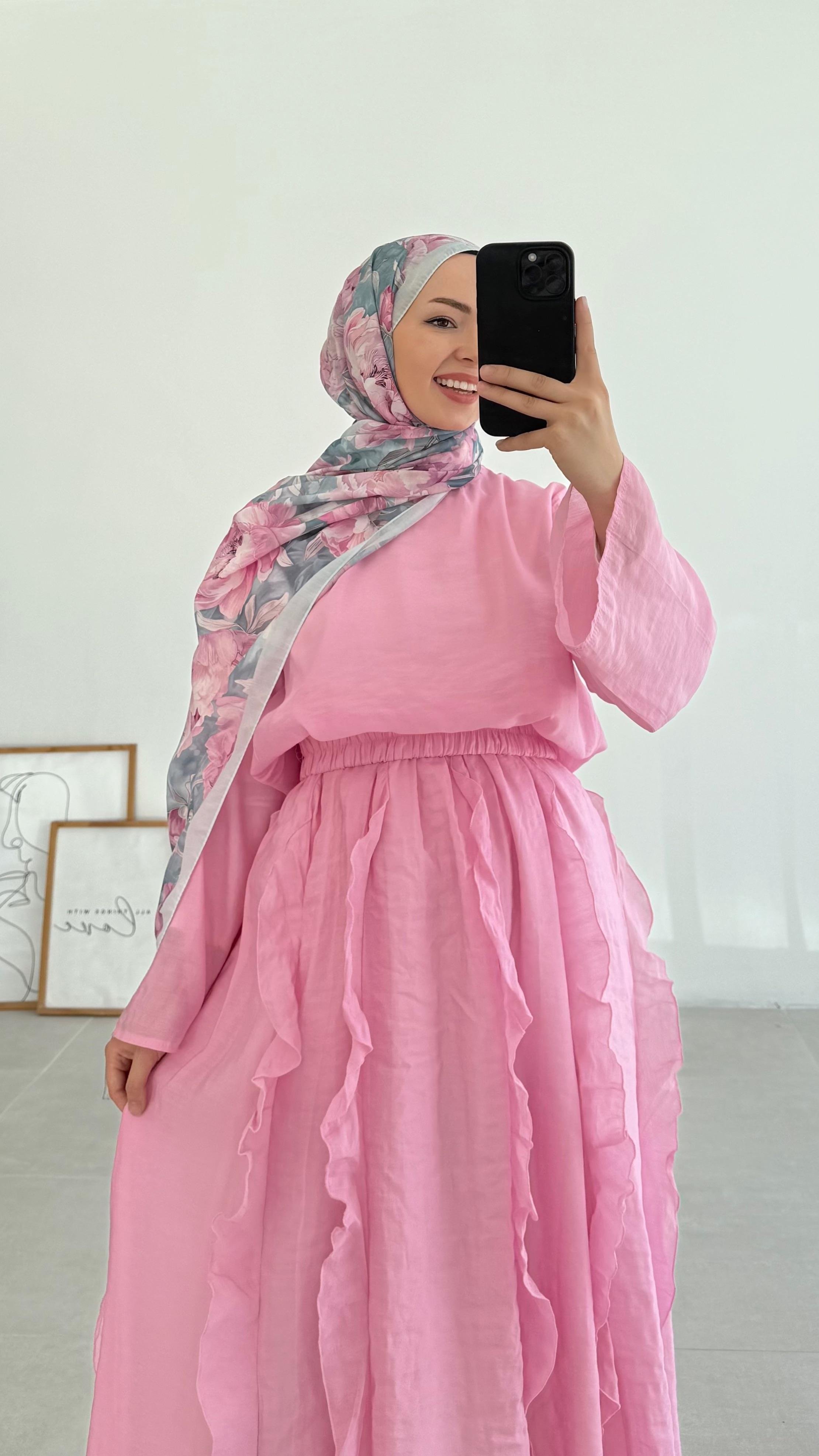 Lanse HM Model Şifon Pembe Etek Takım