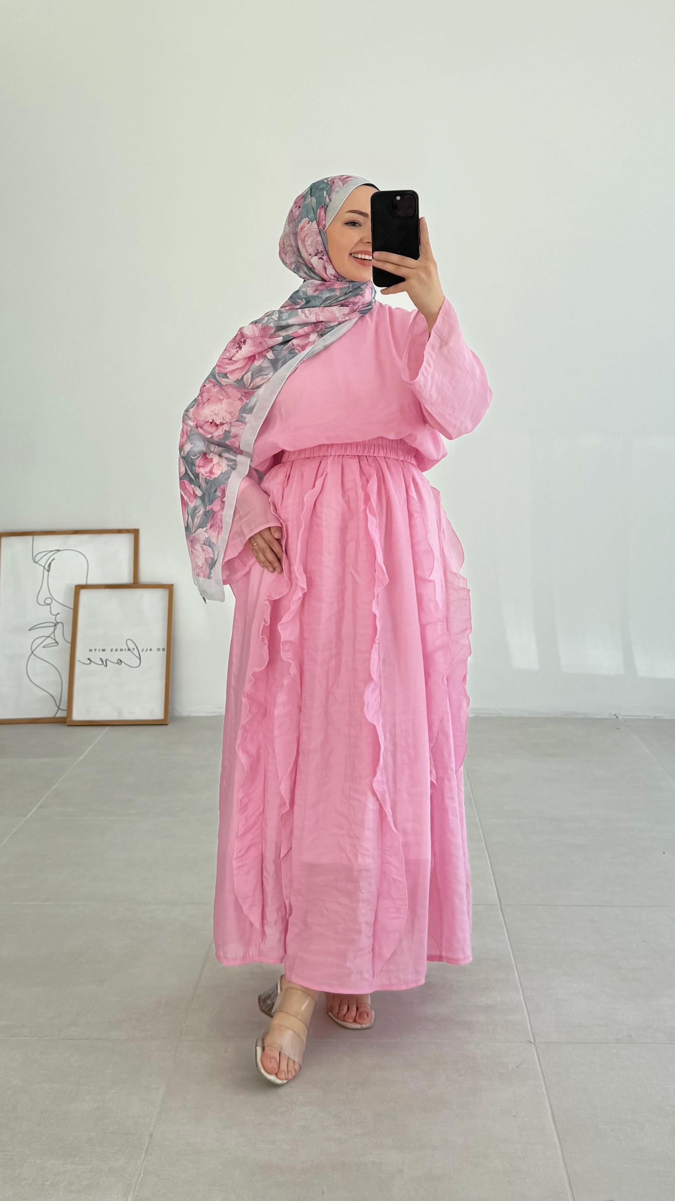 Lanse HM Model Şifon Pembe Etek Takım
