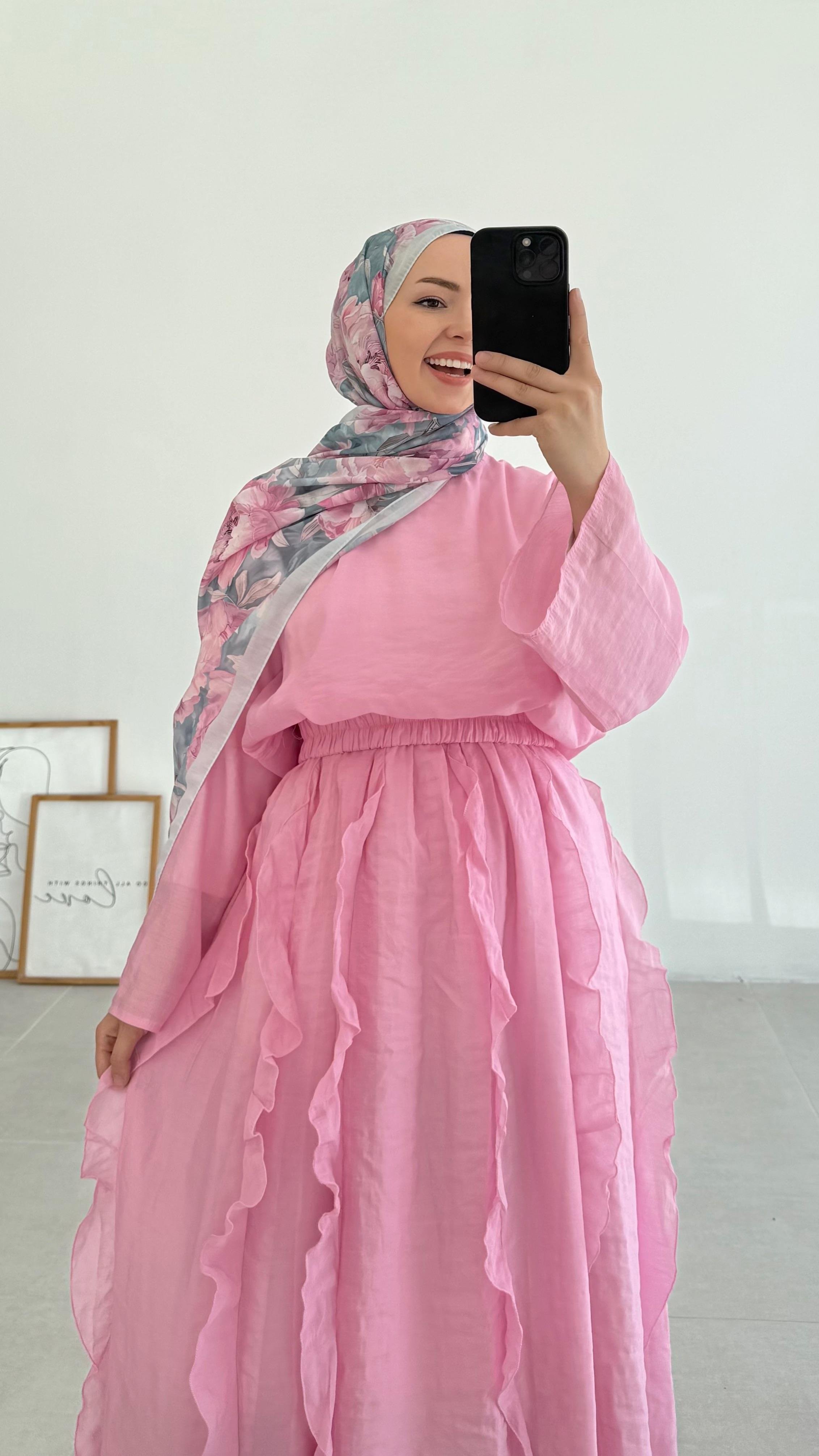 Lanse HM Model Şifon Pembe Etek Takım