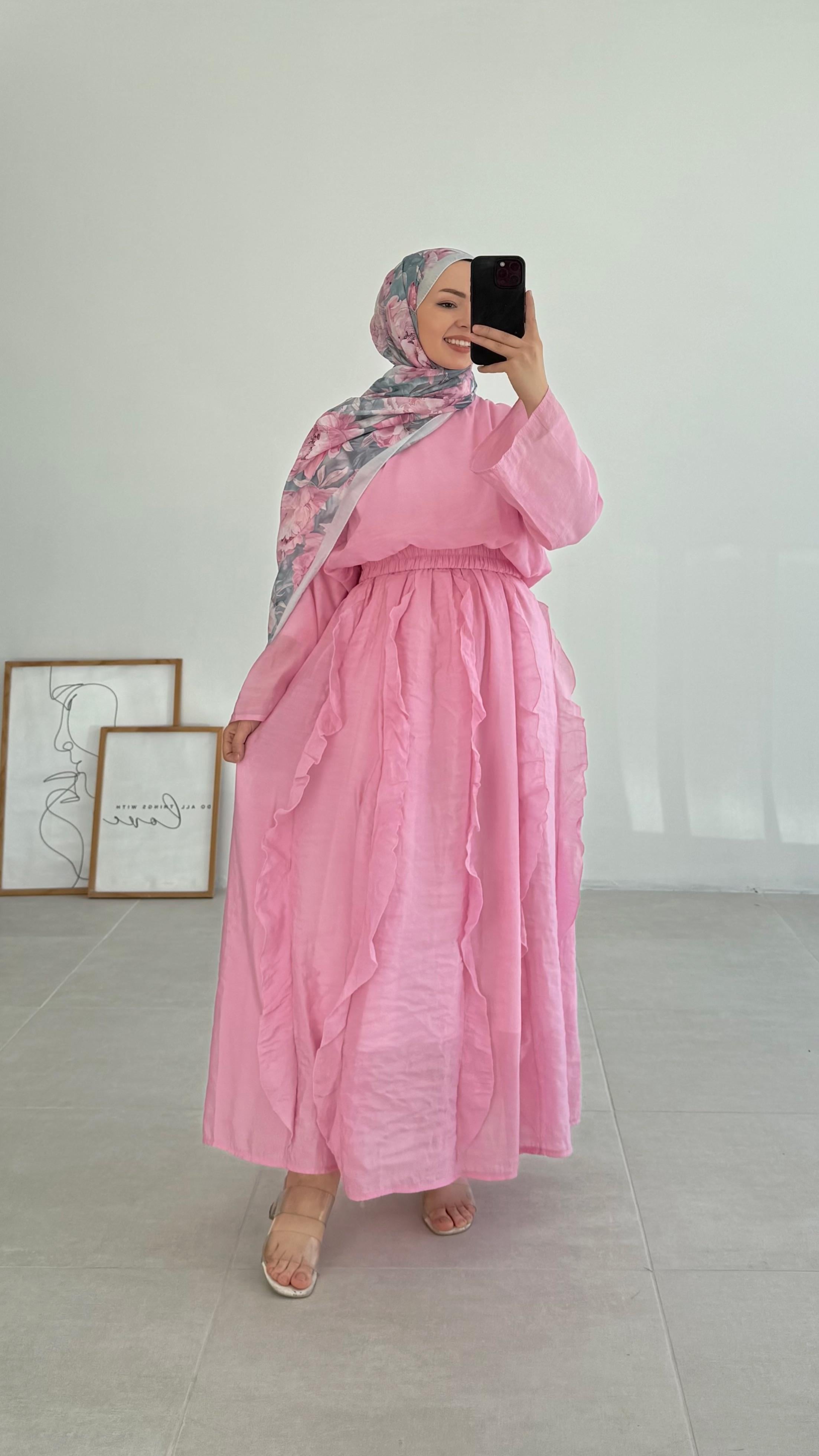 Lanse HM Model Şifon Pembe Etek Takım