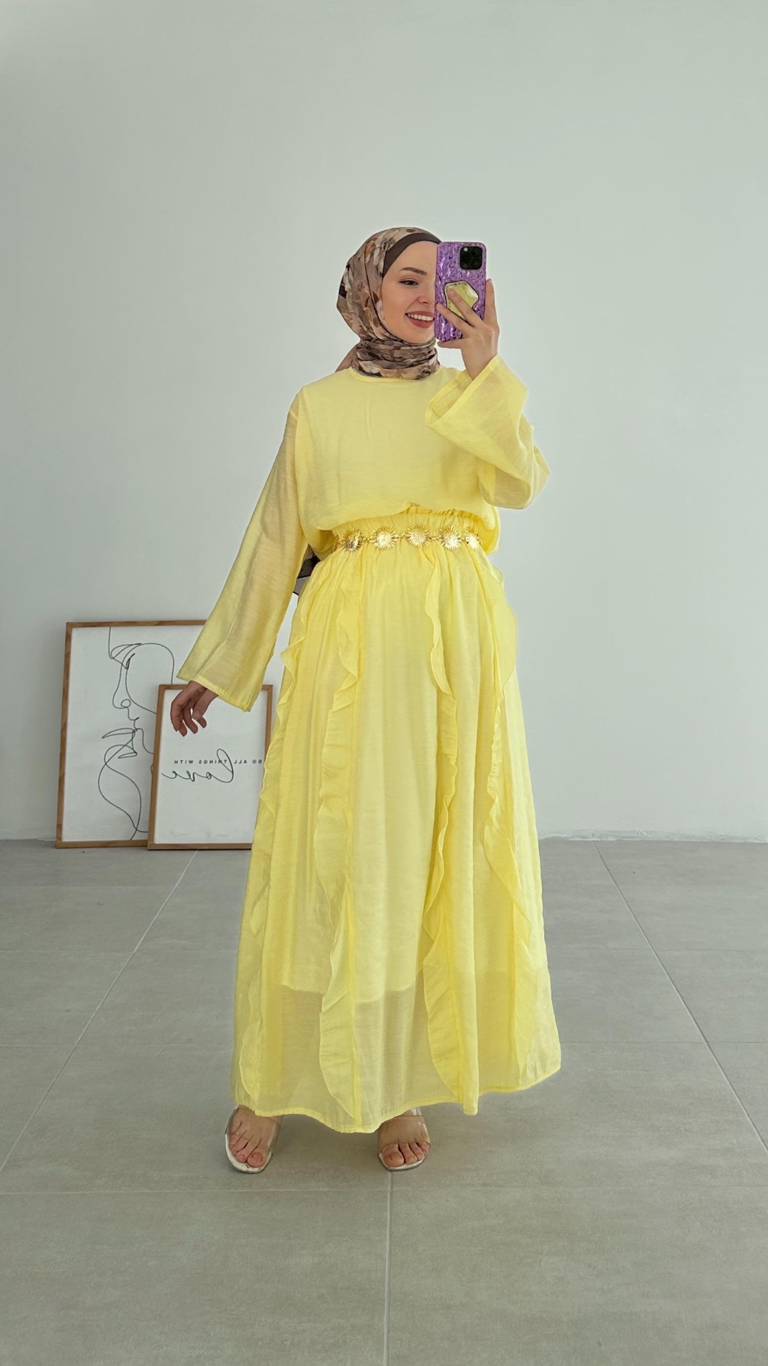 Lanse HM Model Şifon Sarı Etek Takım