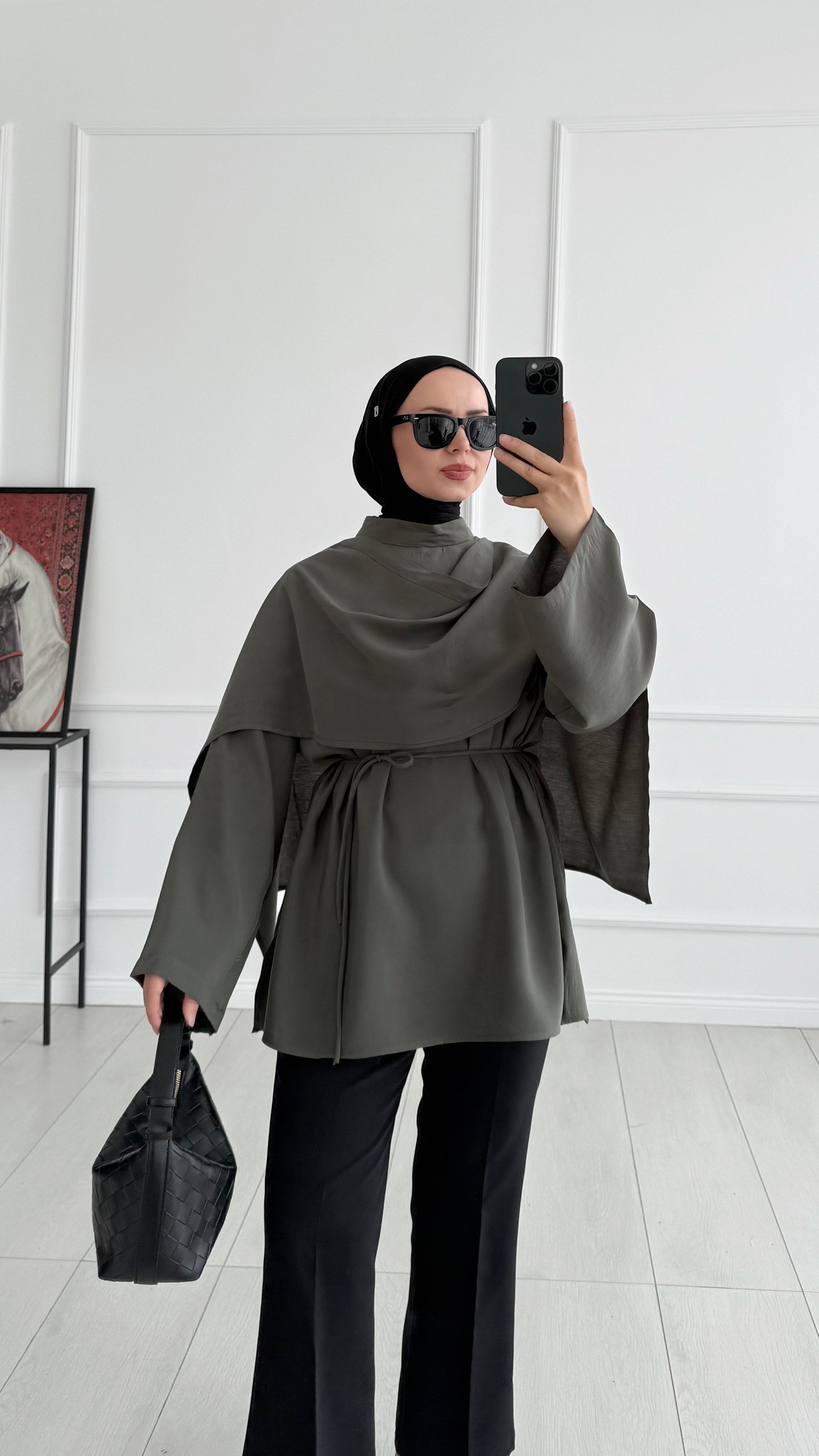 Lisa Pelerin Detaylı Tasarım Haki Tunik 