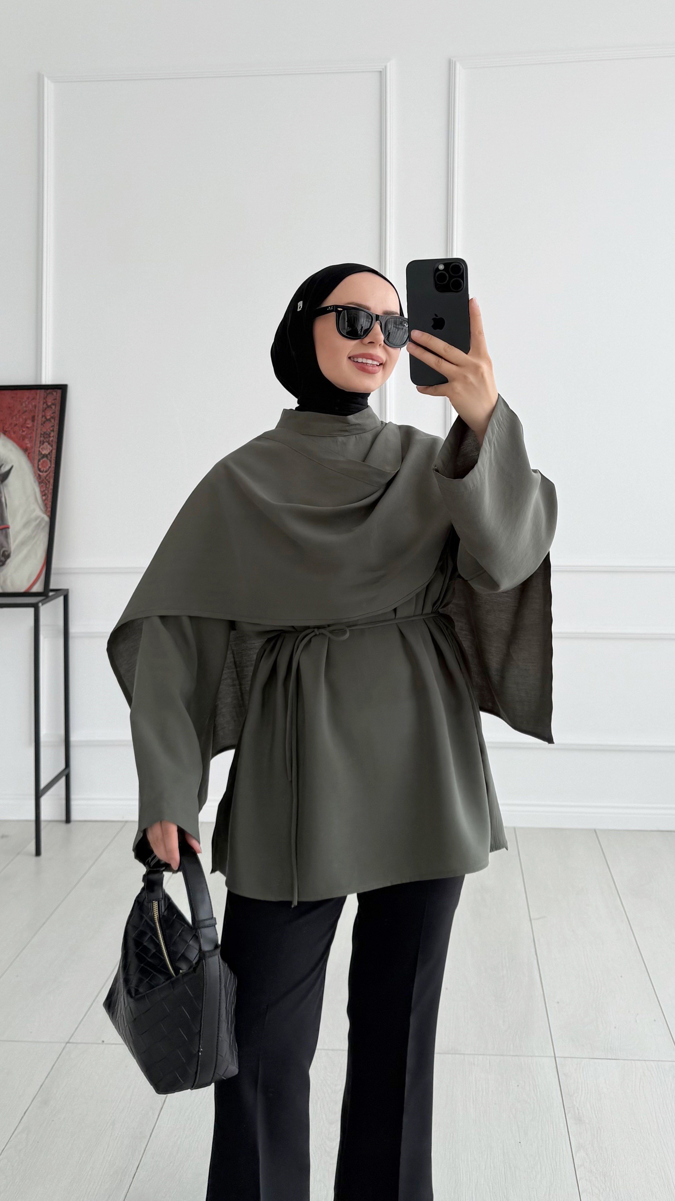 Lisa Pelerin Detaylı Tasarım Haki Tunik 
