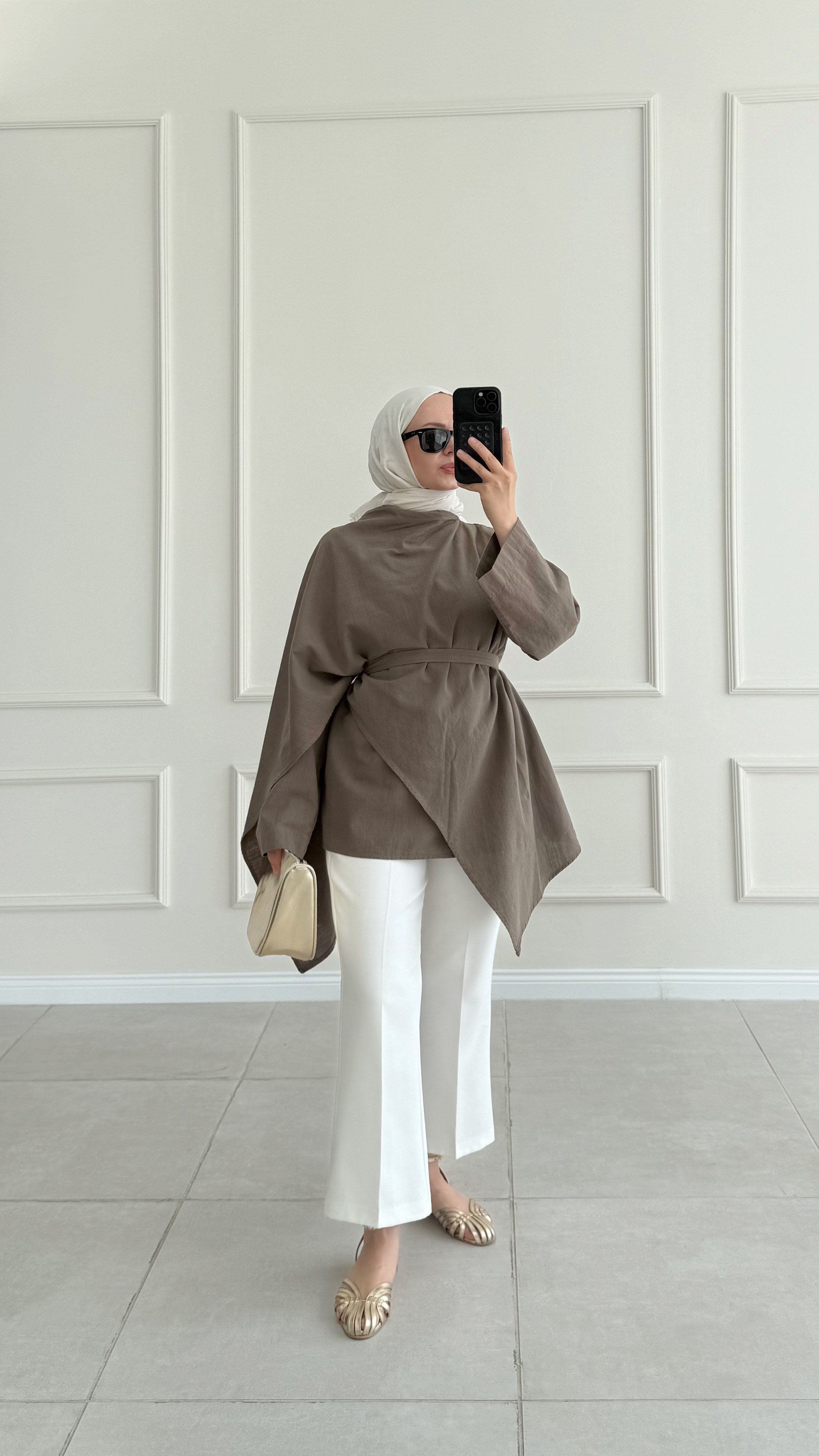 Lofe Fular Detaylı Haki Tunik 