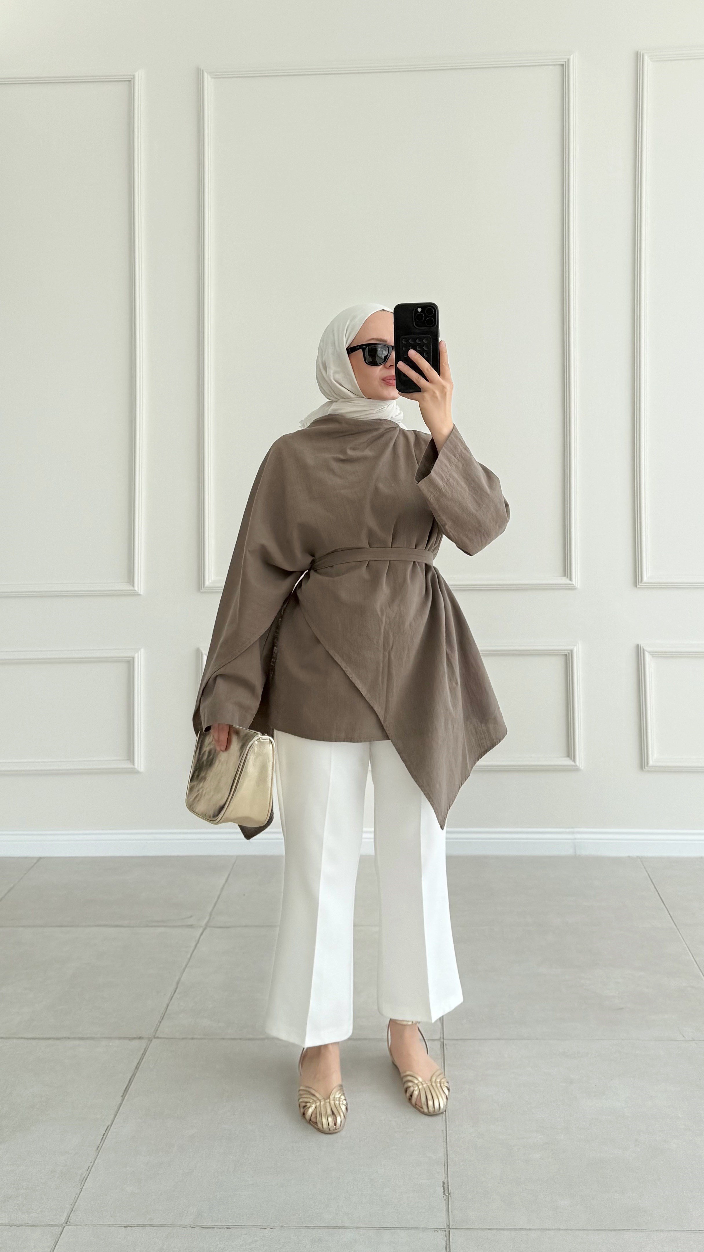 Lofe Fular Detaylı Haki Tunik 