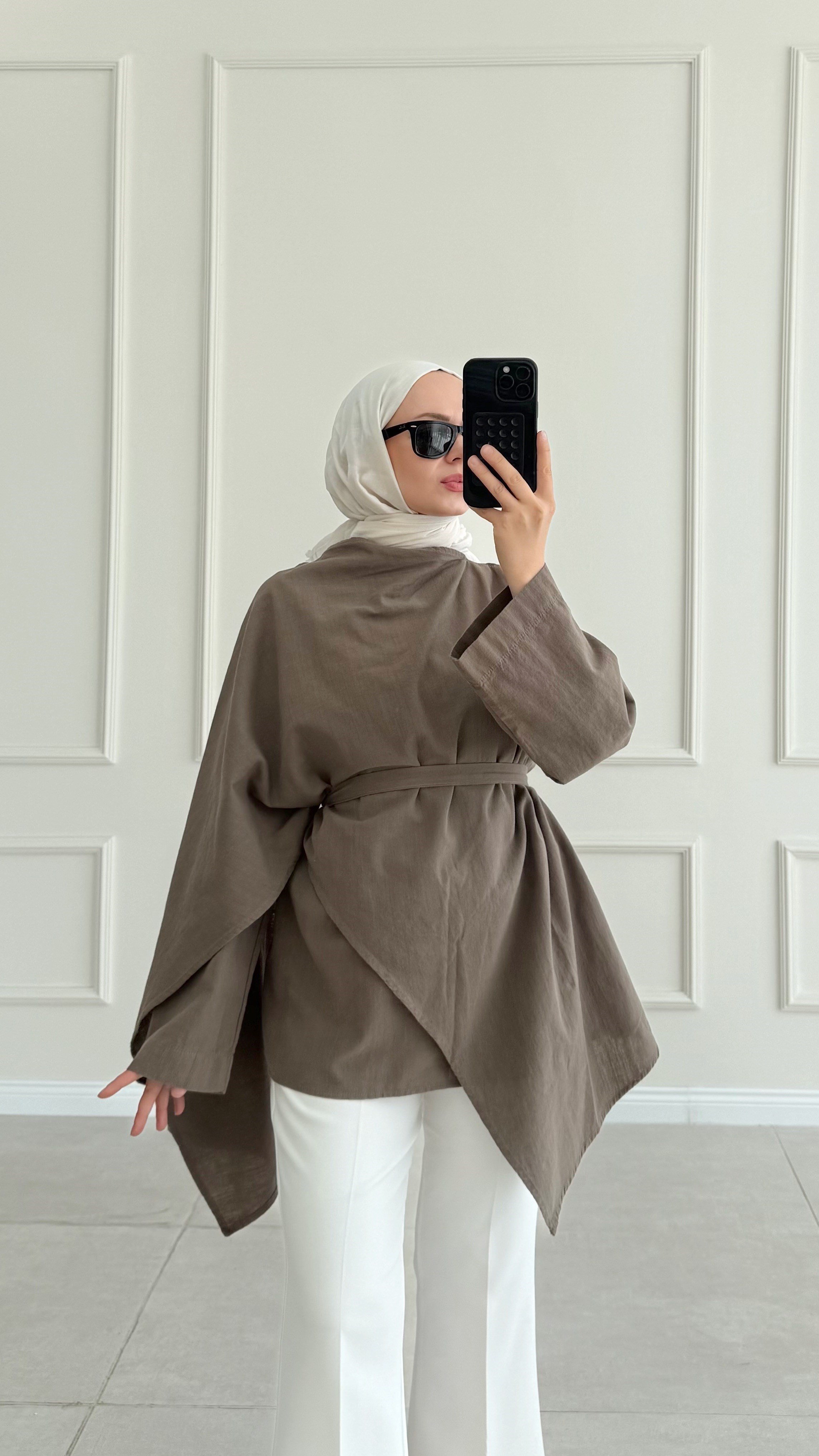 Lofe Fular Detaylı Haki Tunik 