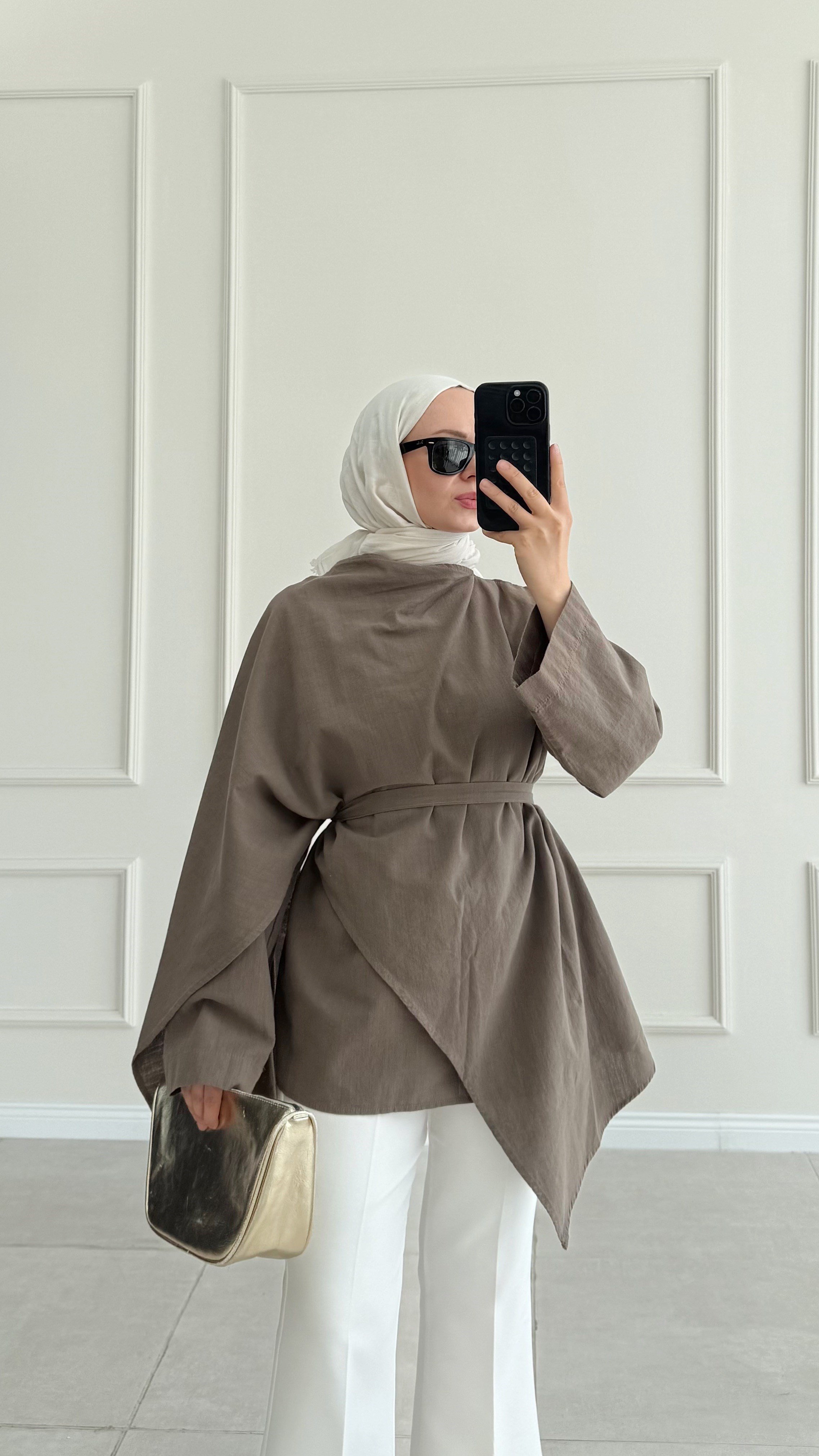 Lofe Fular Detaylı Haki Tunik 