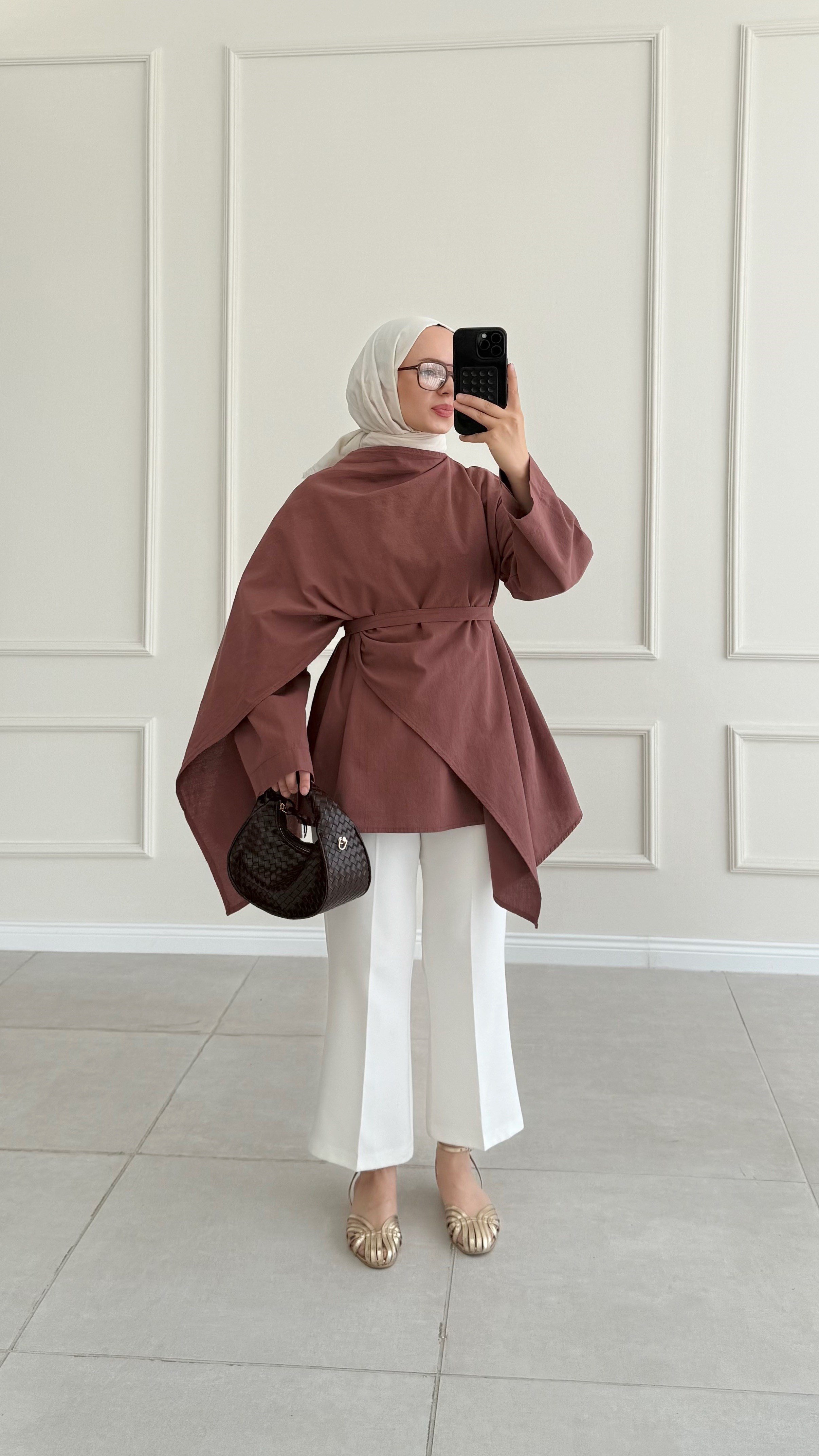 Lofe Fular Detaylı Kiremit Tunik 