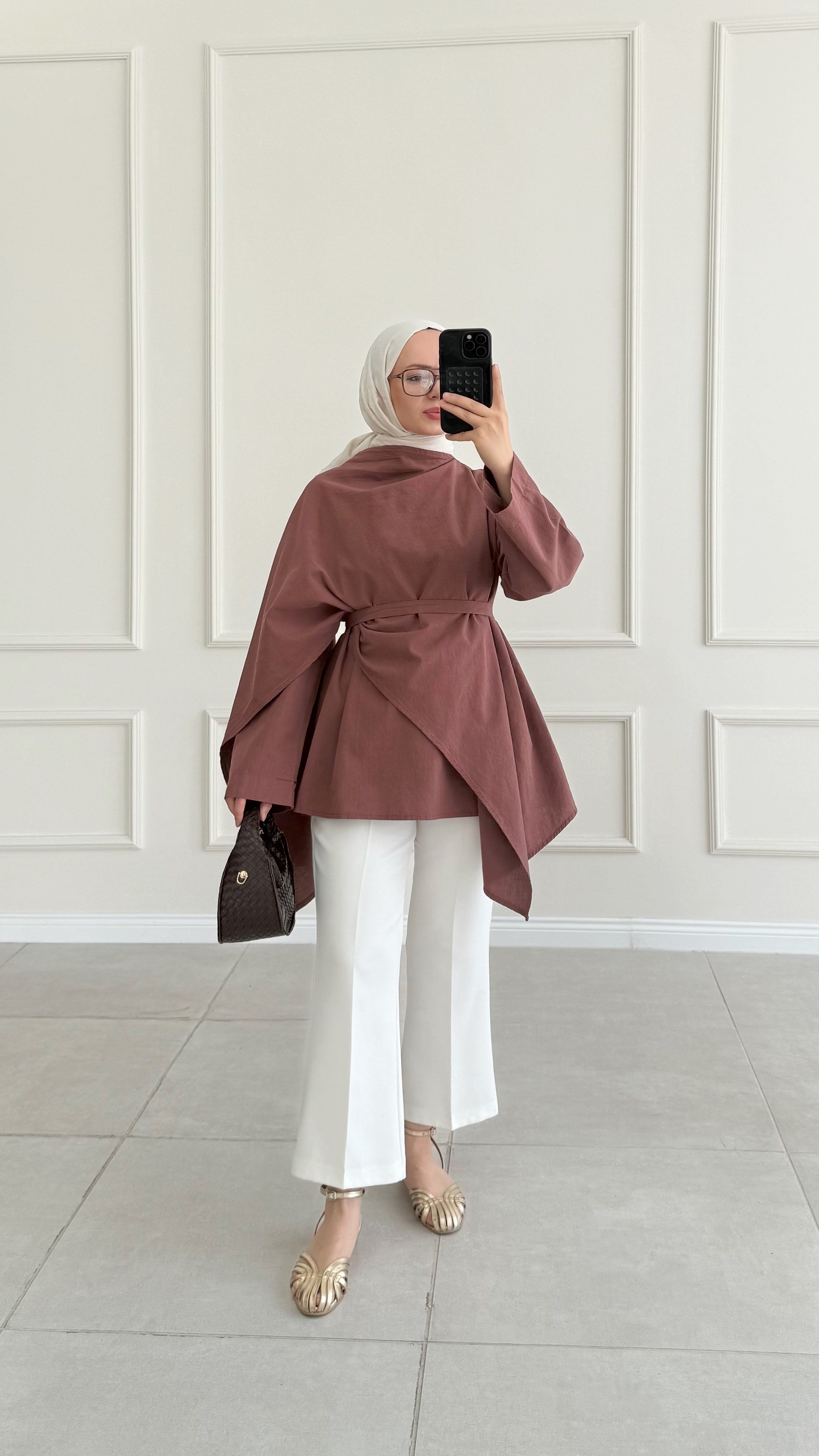 Lofe Fular Detaylı Kiremit Tunik 
