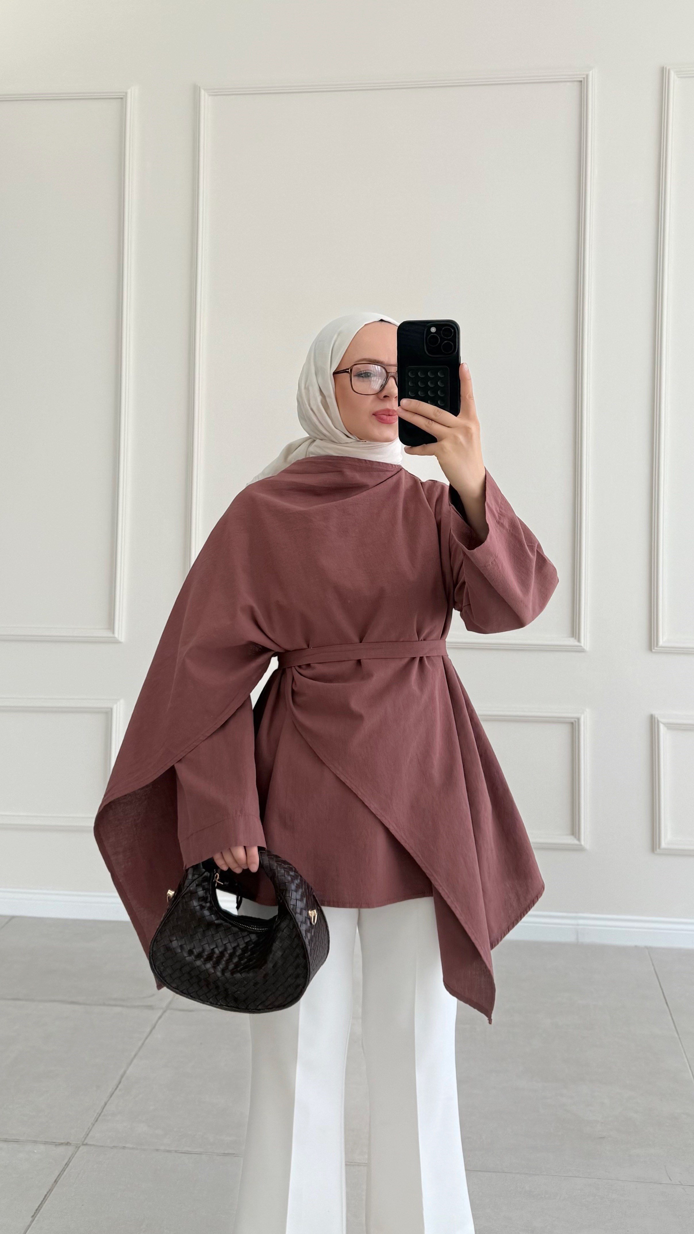 Lofe Fular Detaylı Kiremit Tunik 