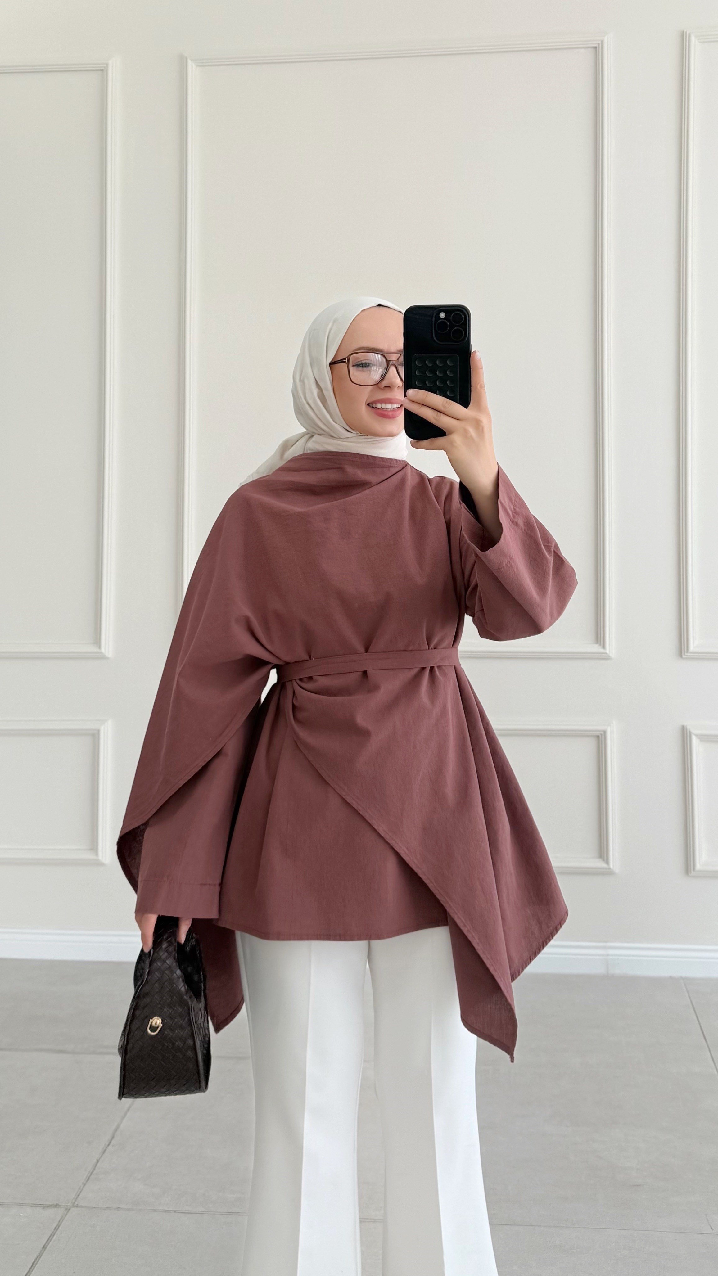 Lofe Fular Detaylı Kiremit Tunik 