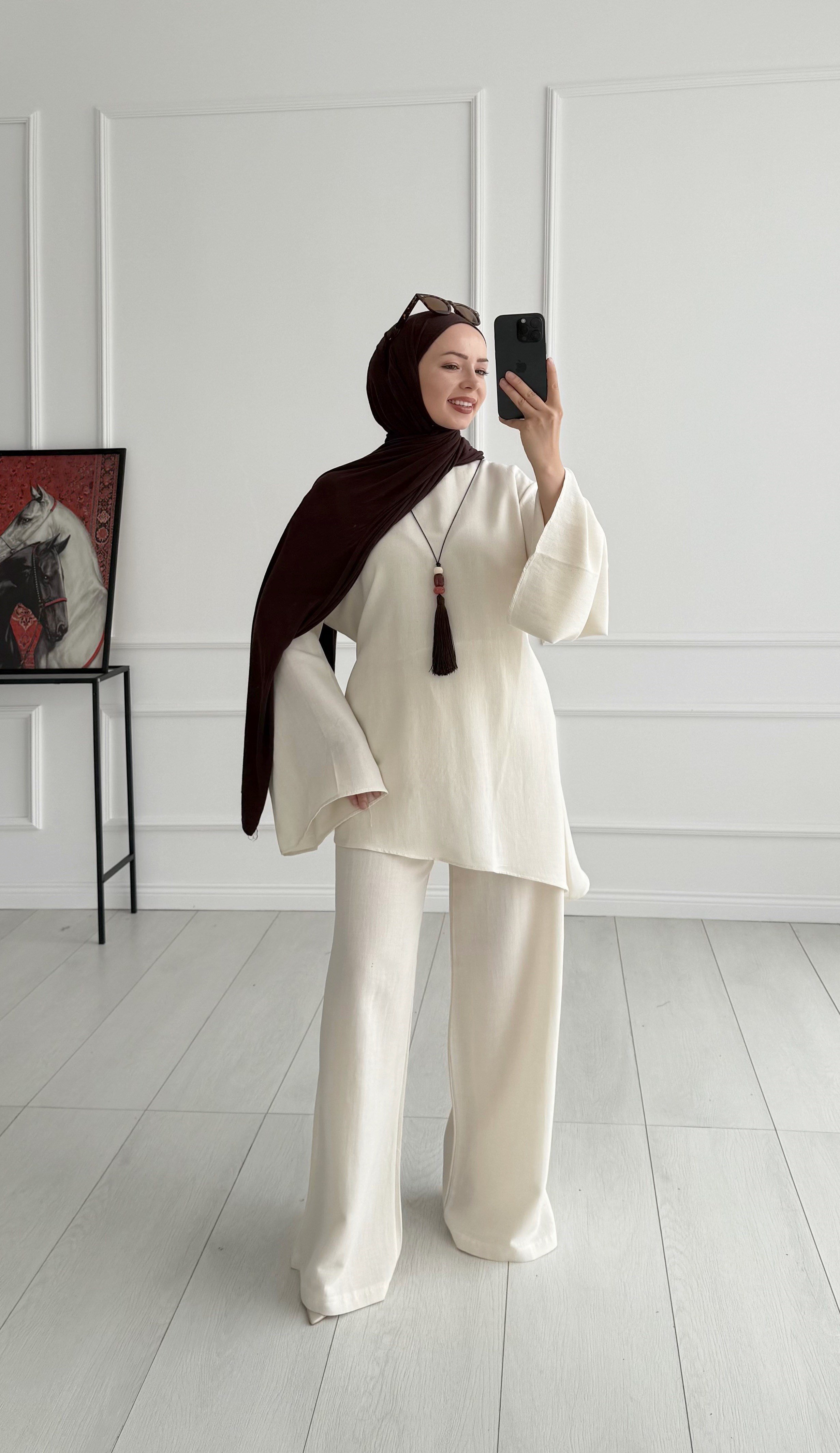 Loni Tasarım Model Keten Bej Takım