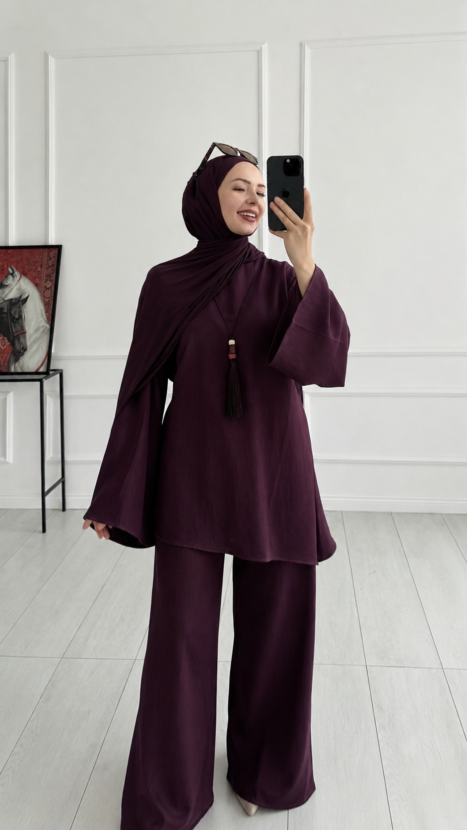 Loni Tasarım Model Keten Mürdüm Takım