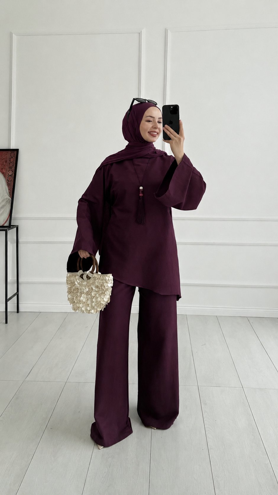 Loni Tasarım Model Keten Mürdüm Takım