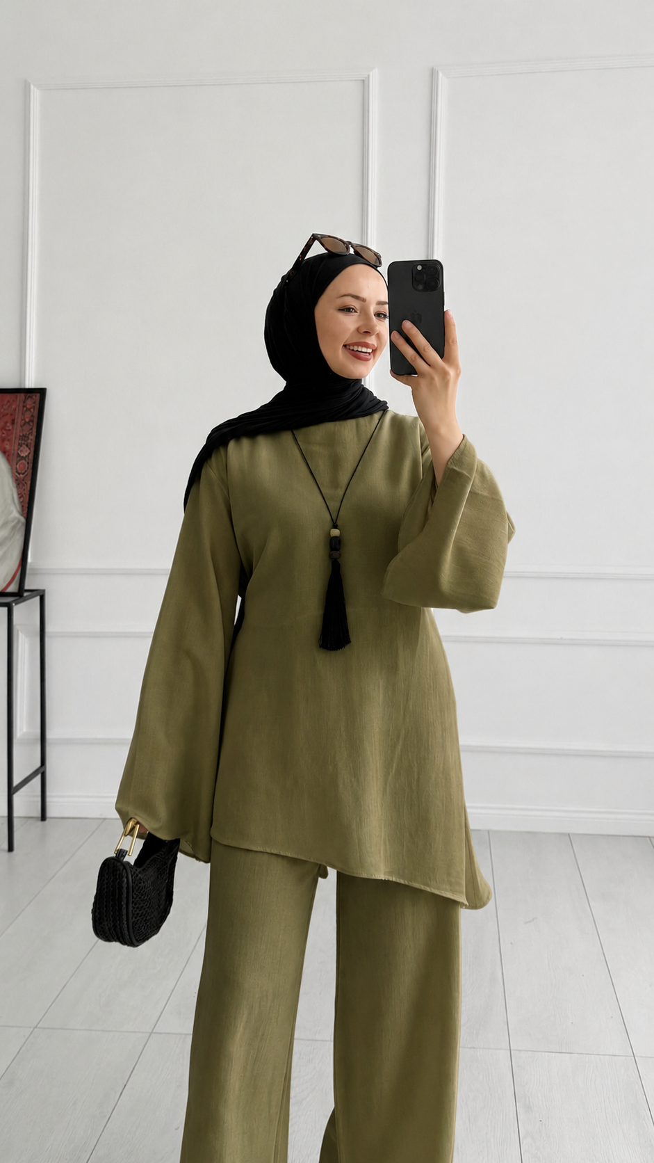 Loni Tasarım Model Keten Yağ Yeşili Takım