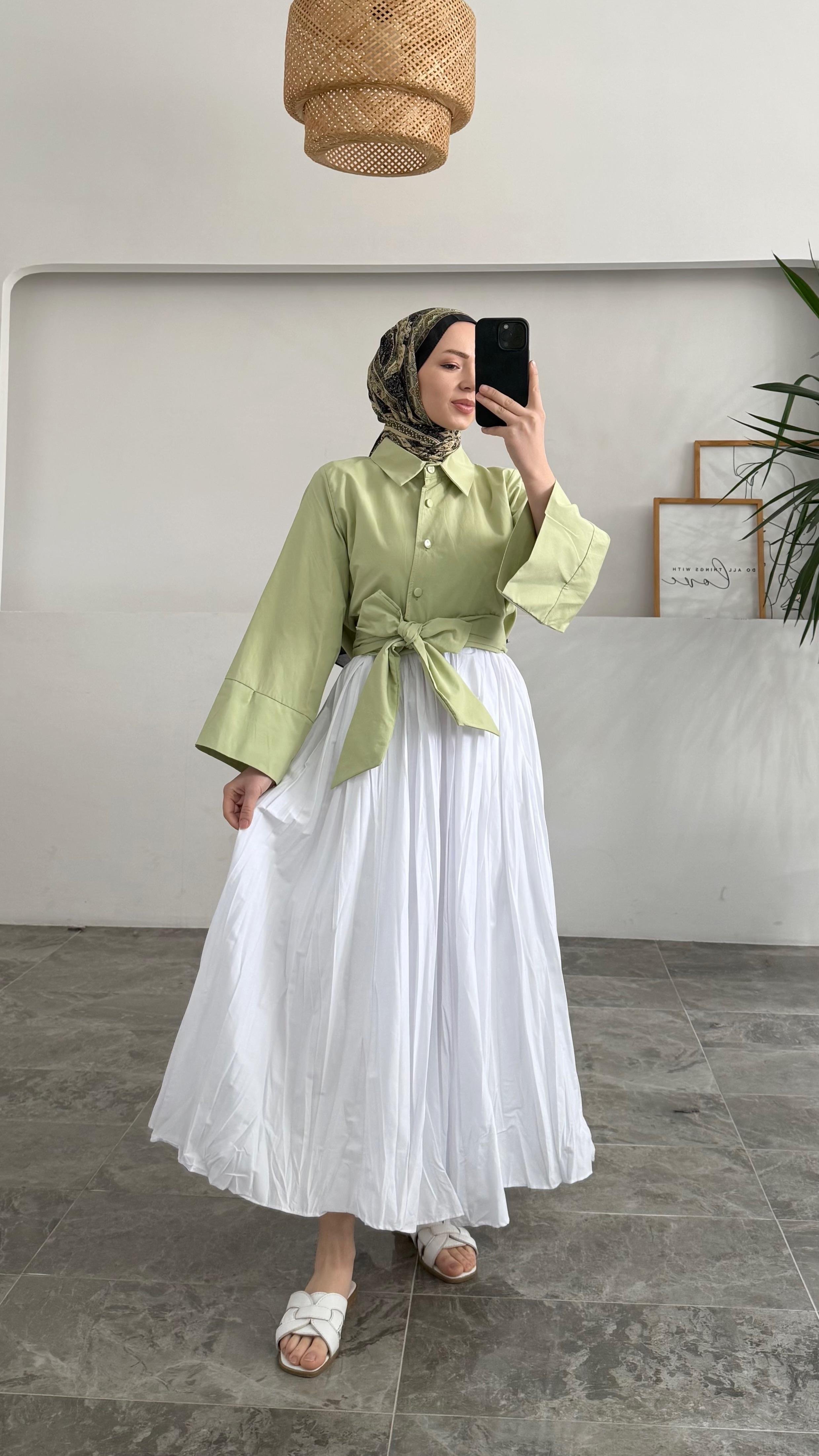 Melinda Bağlamalı Pinterest Model Yeşil Gömlek