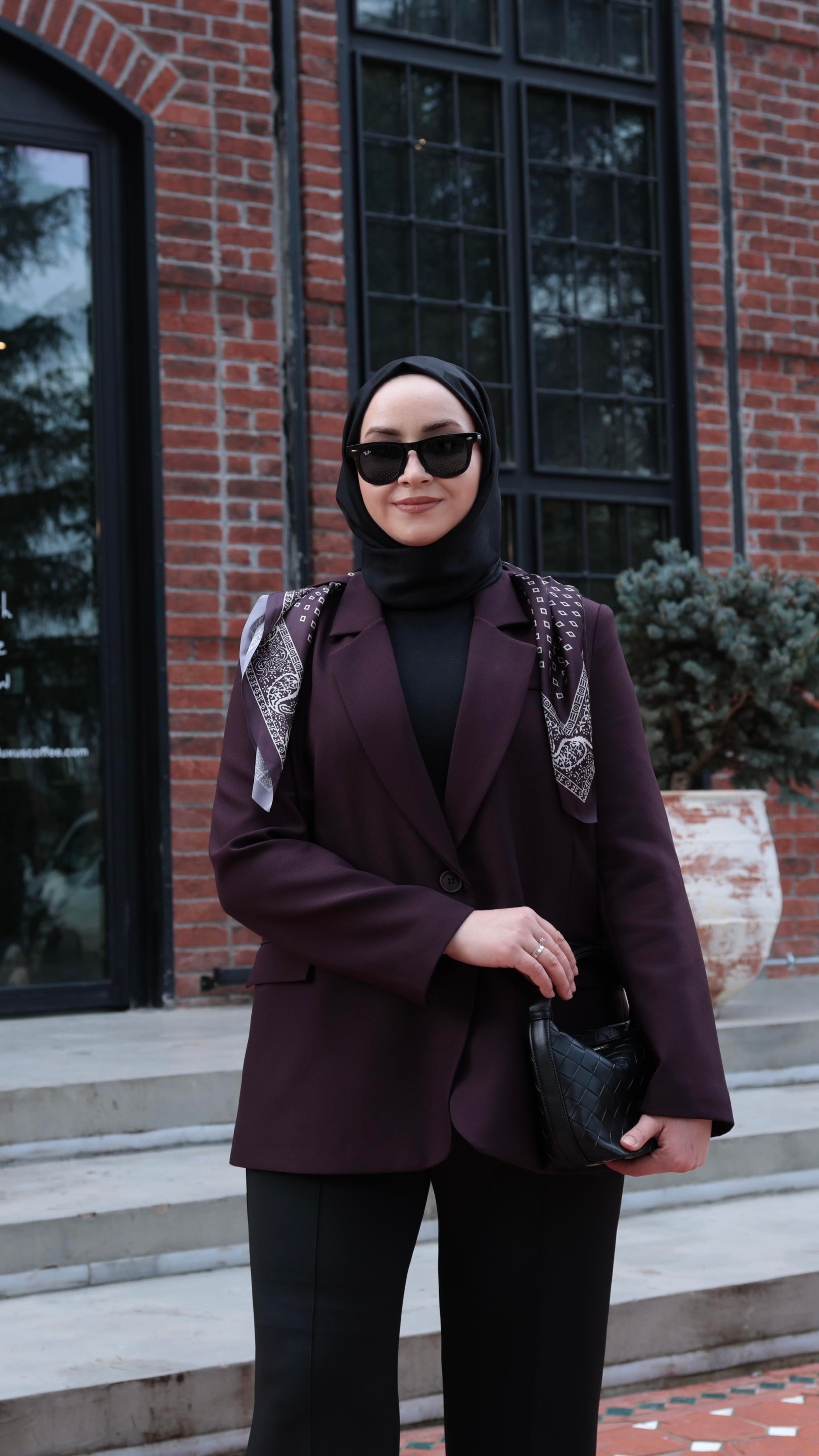 Muffler Premıum Mürdüm Fularlı Ceket