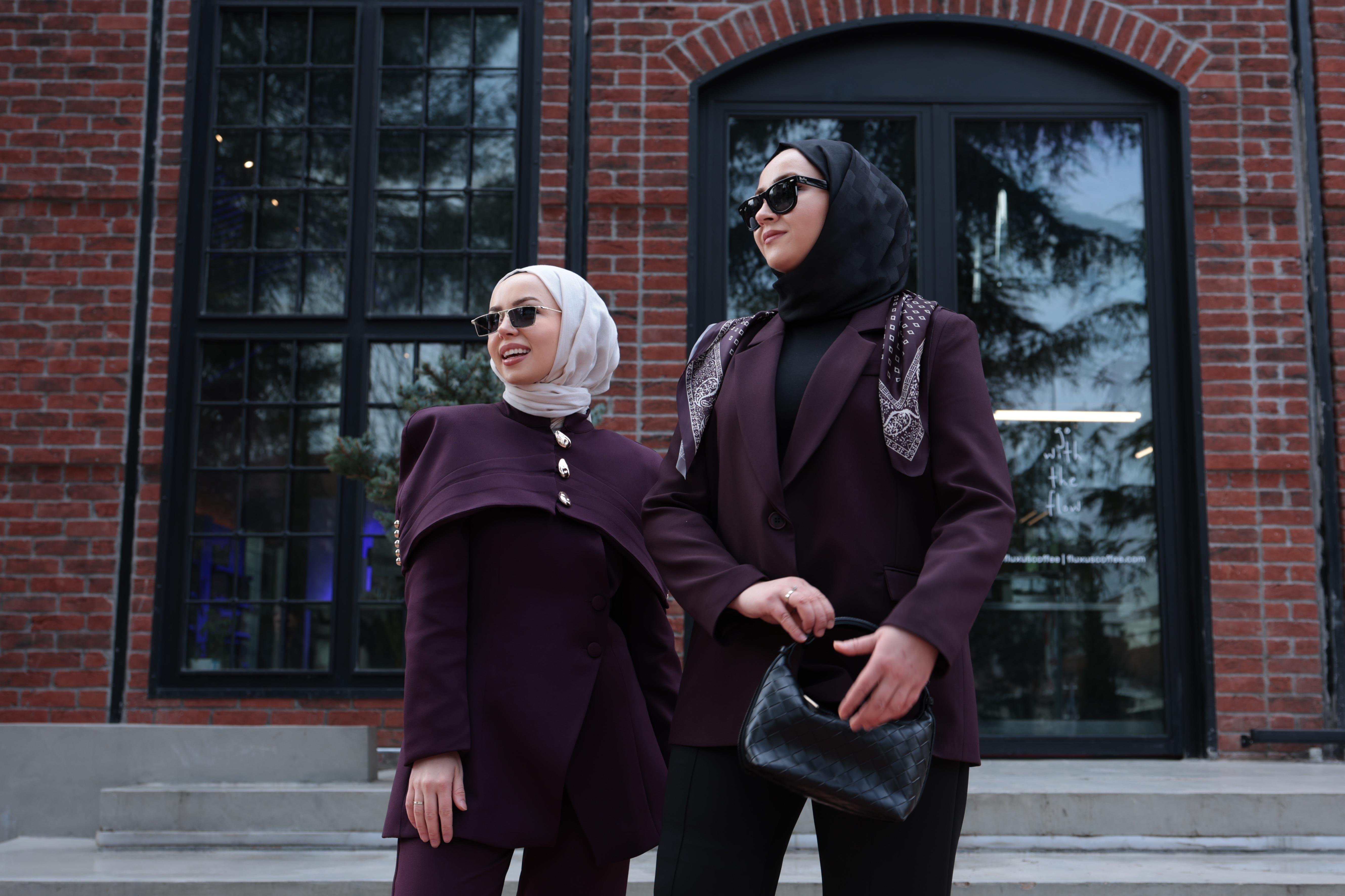Muffler Premıum Mürdüm Fularlı Ceket