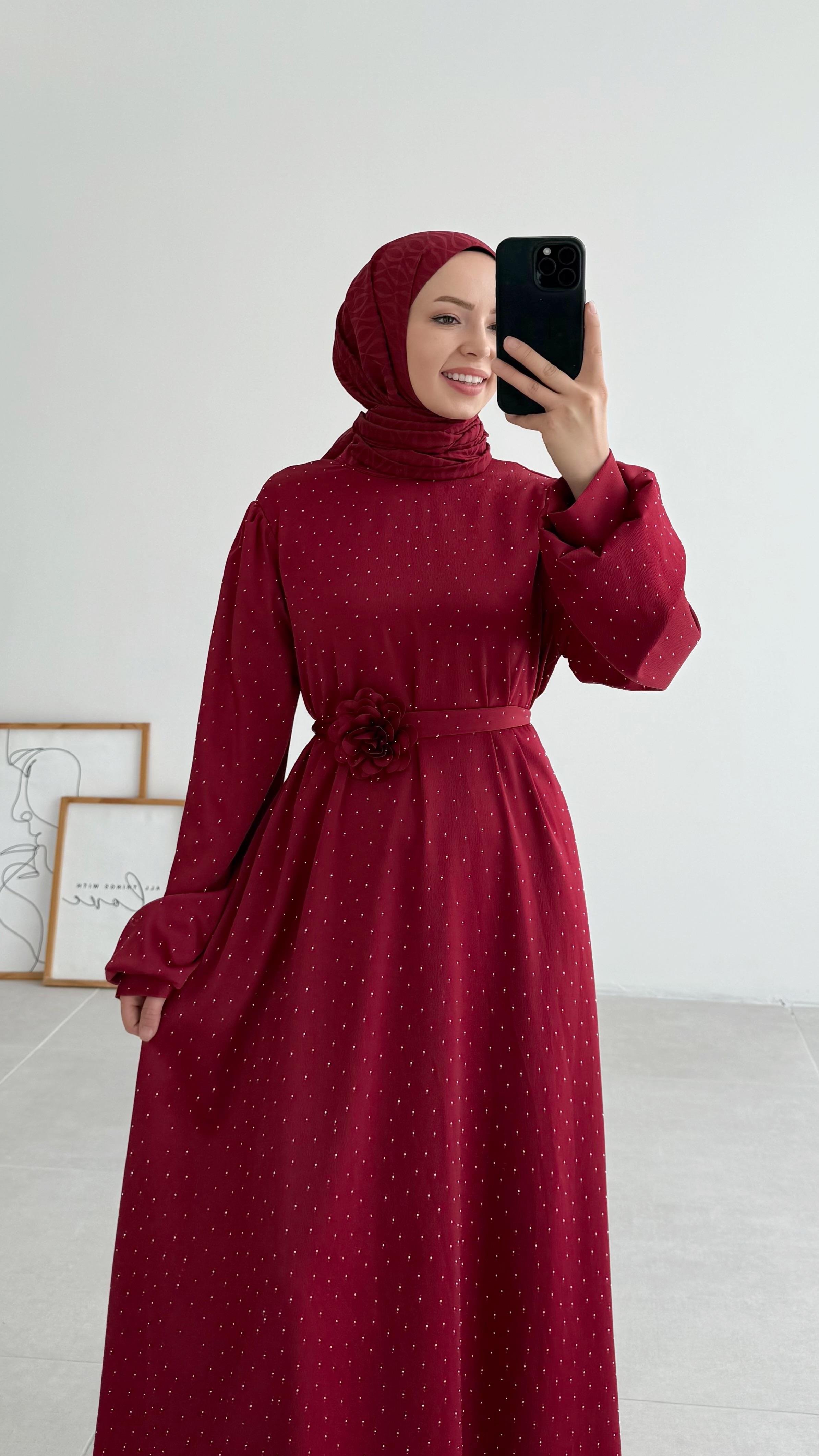 Nell Pullu Bordo Abiye Elbise