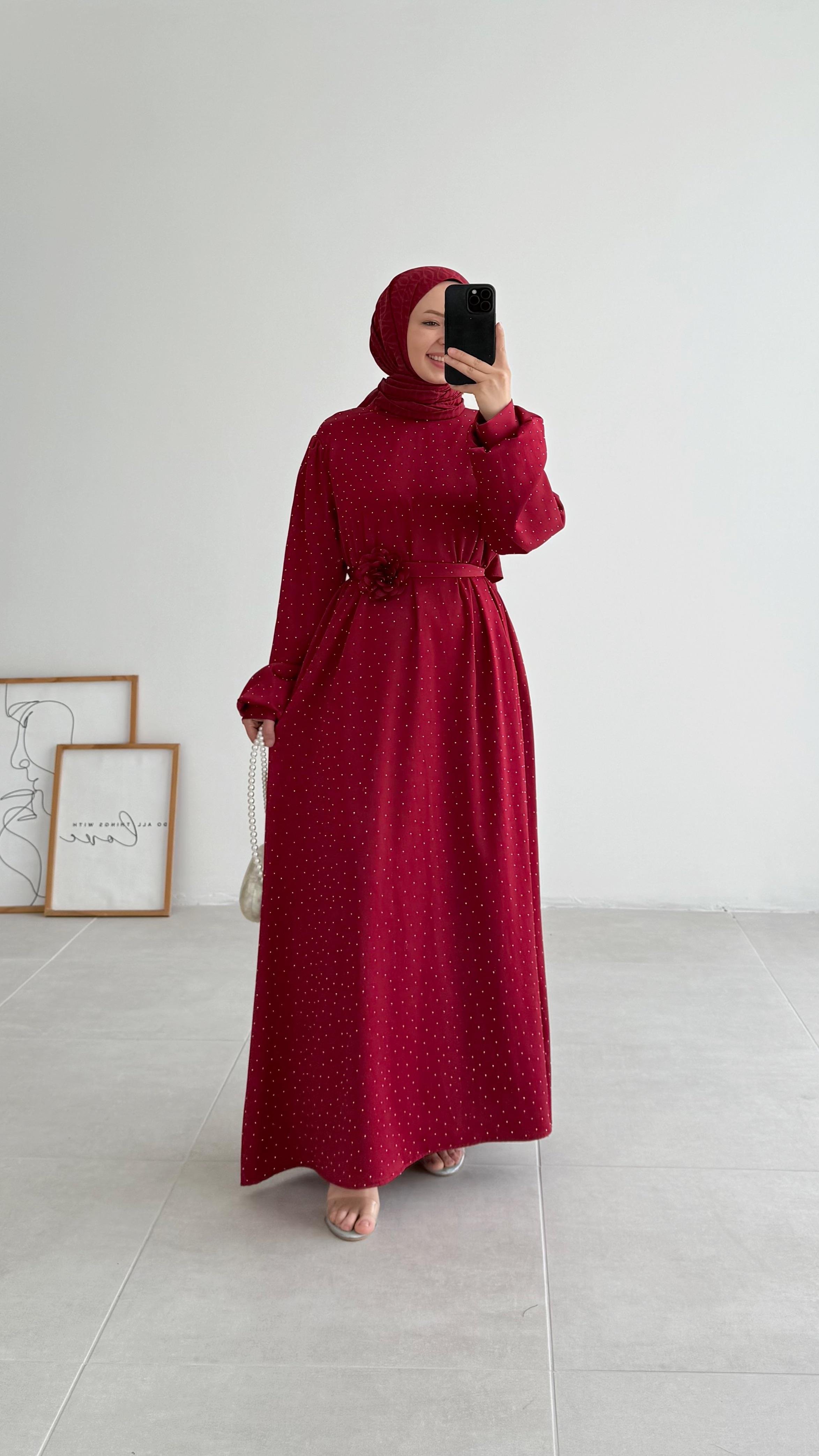 Nell Pullu Bordo Abiye Elbise