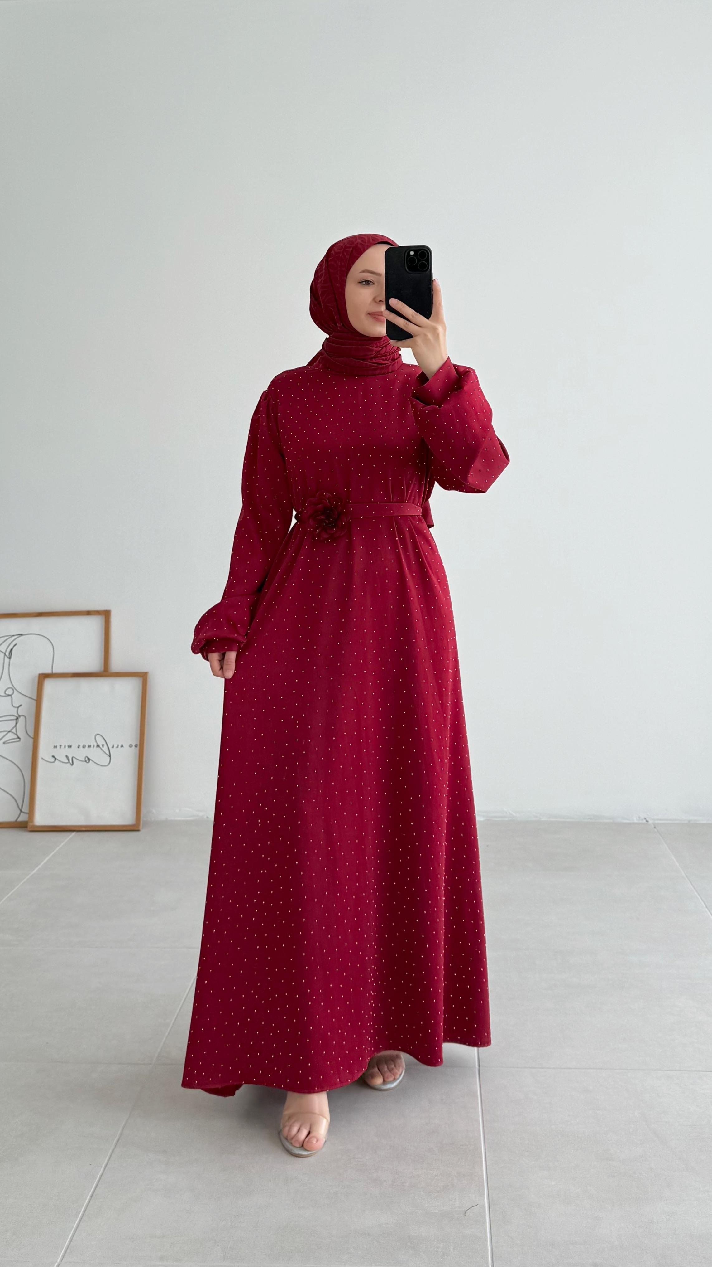 Nell Pullu Bordo Abiye Elbise