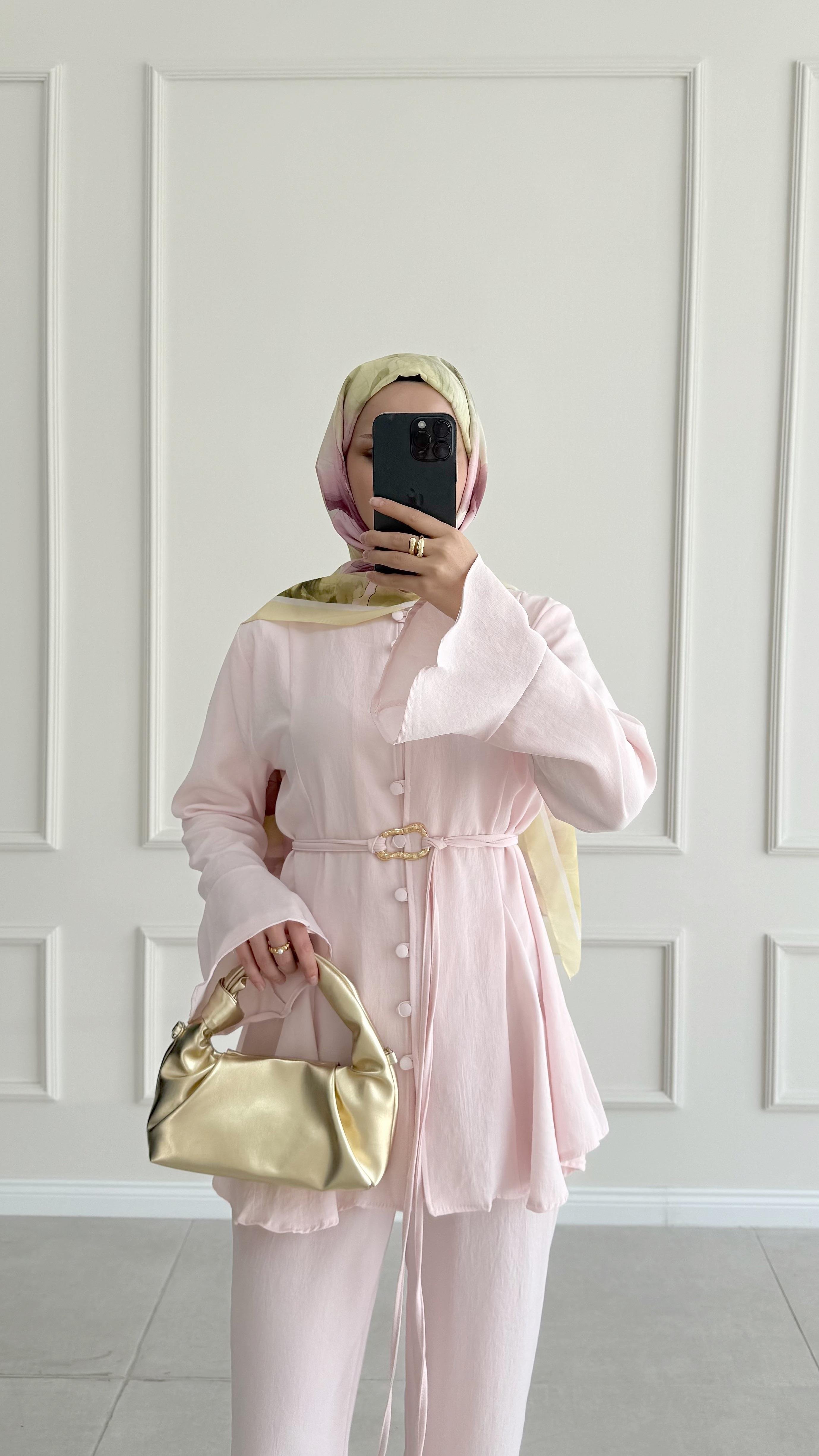 Nerissa Brit Düğmeli Pembe Takım