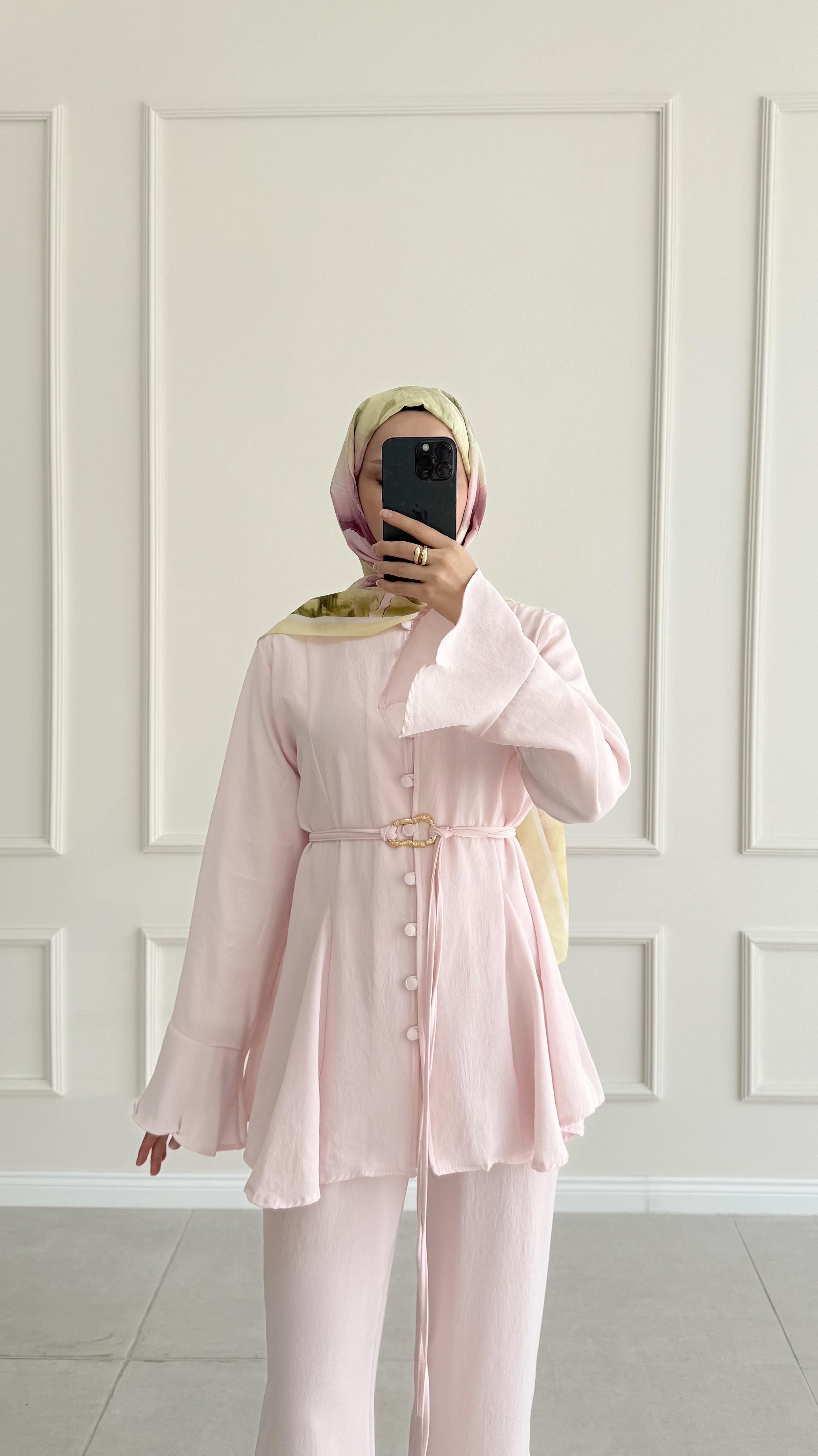 Nerissa Brit Düğmeli Pembe Takım