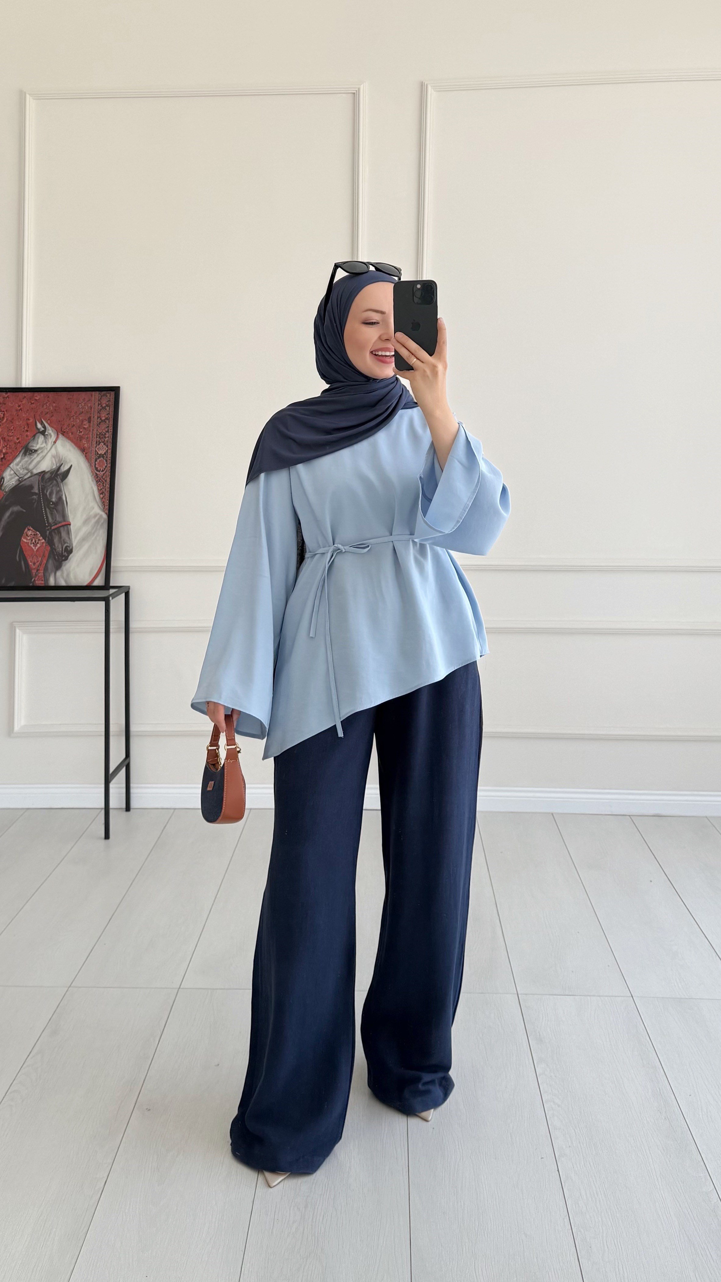 Nina Lacivert Keten Pantolon