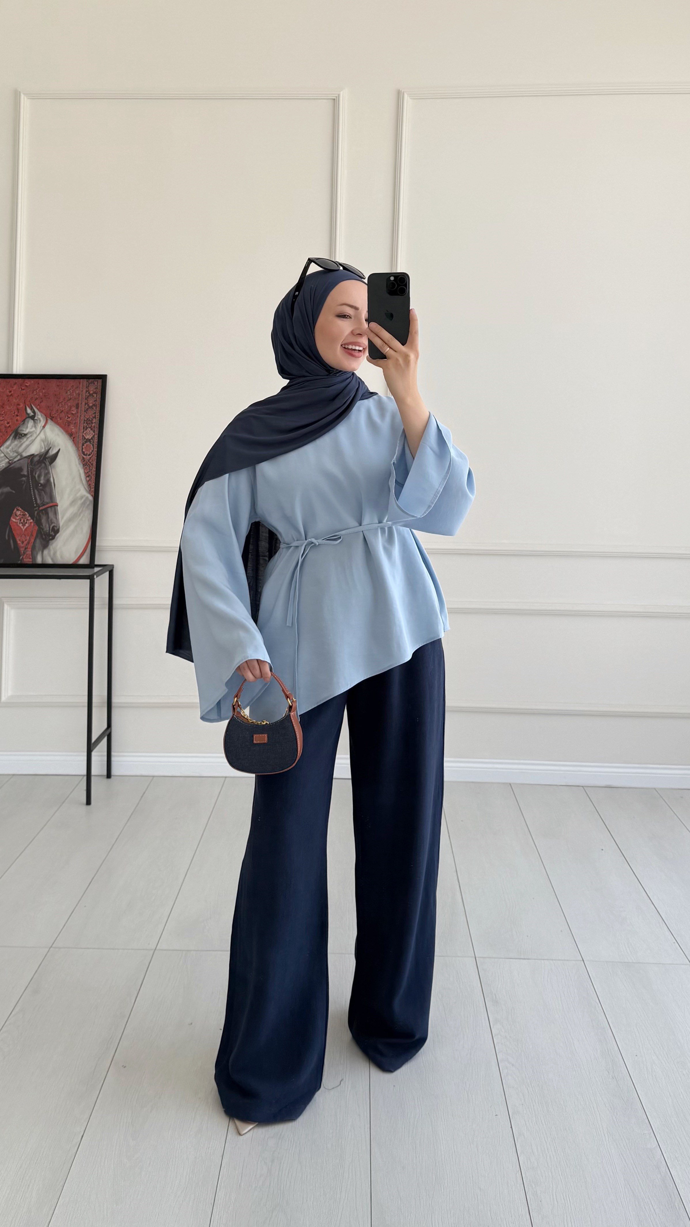 Nina Lacivert Keten Pantolon