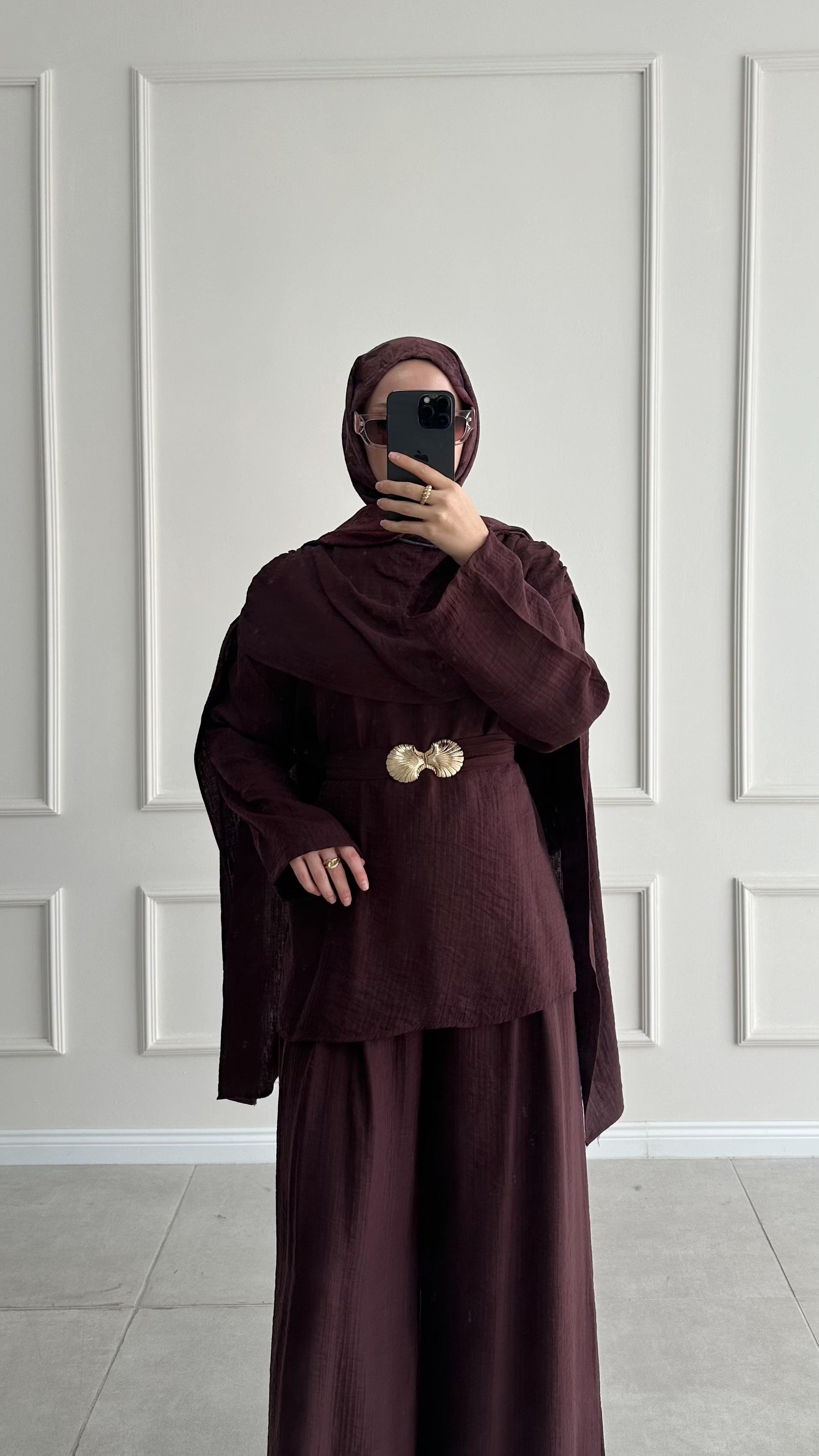 Nures Şal Tasarım Bordo Müslin Takım