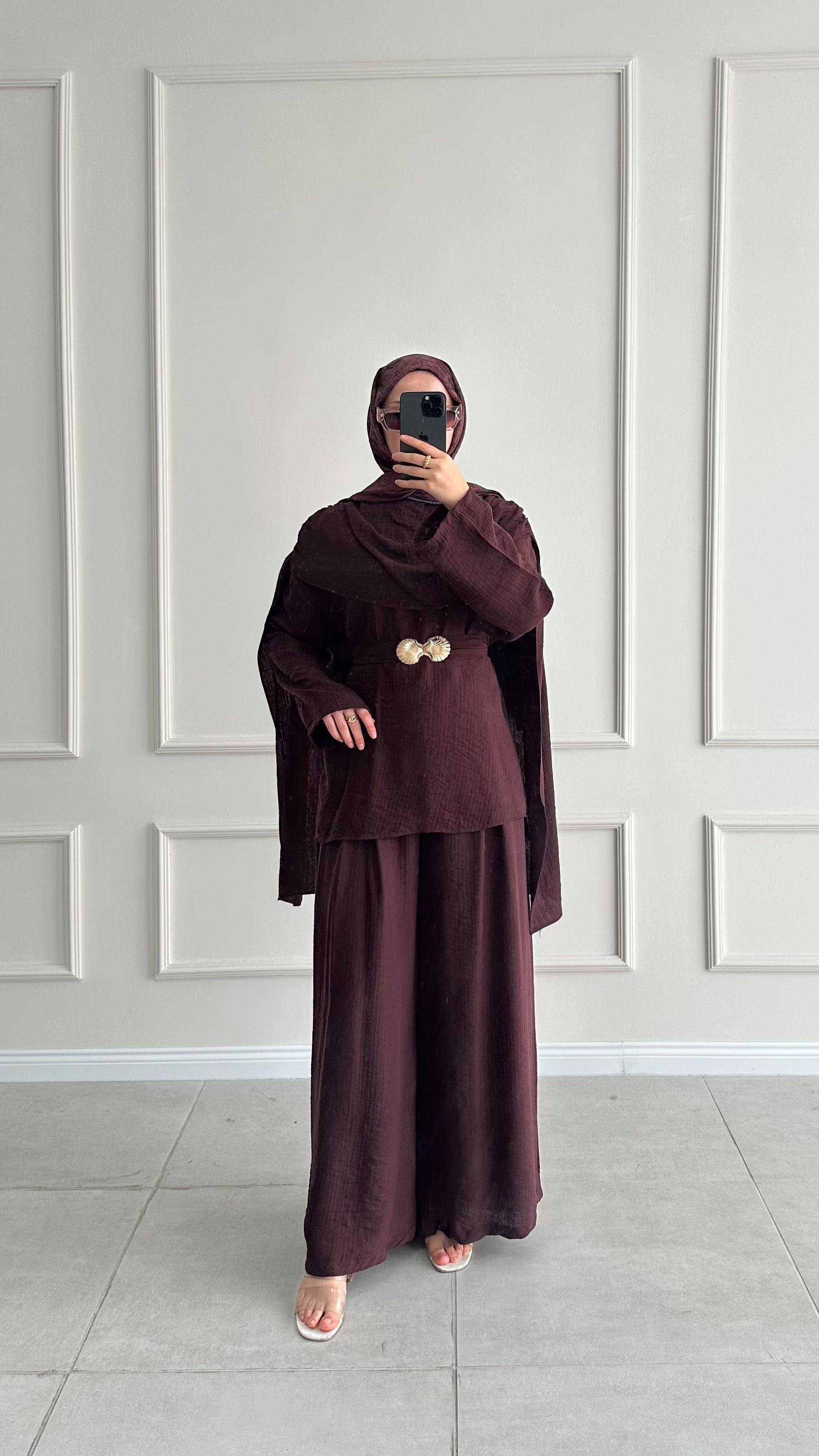 Nures Şal Tasarım Bordo Müslin Takım