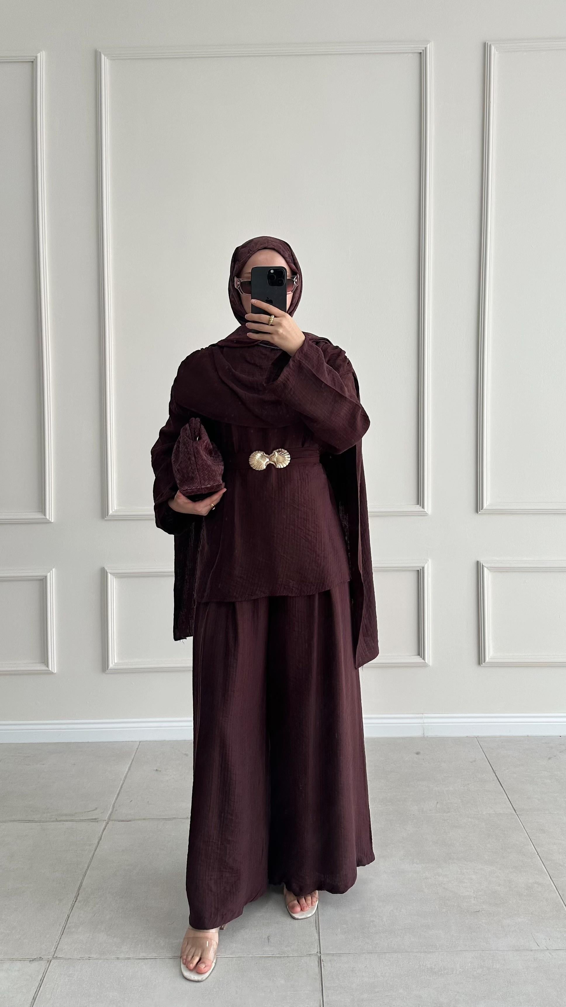 Nures Şal Tasarım Bordo Müslin Takım