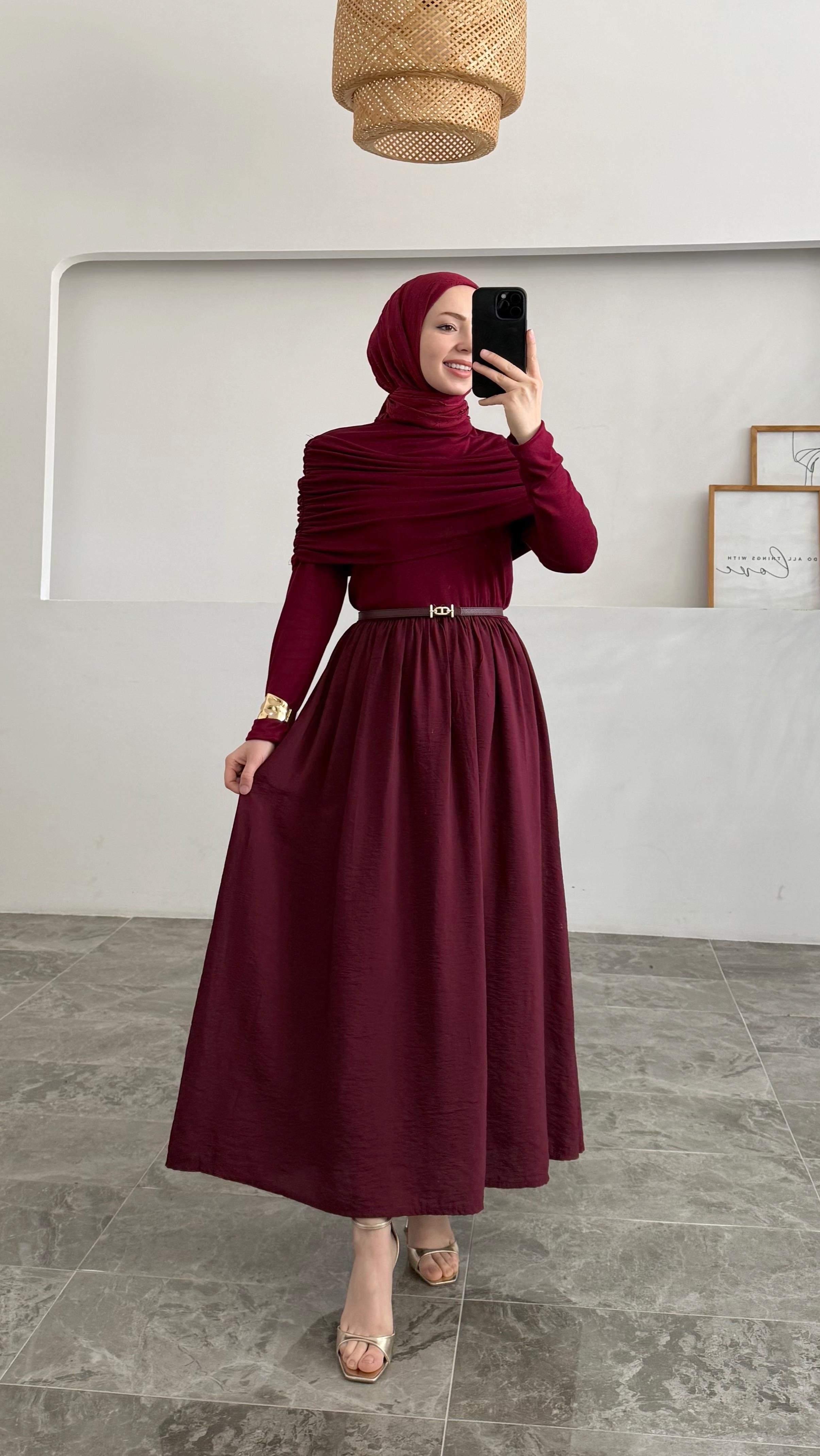 Olie Drapeli Bordo Elbise