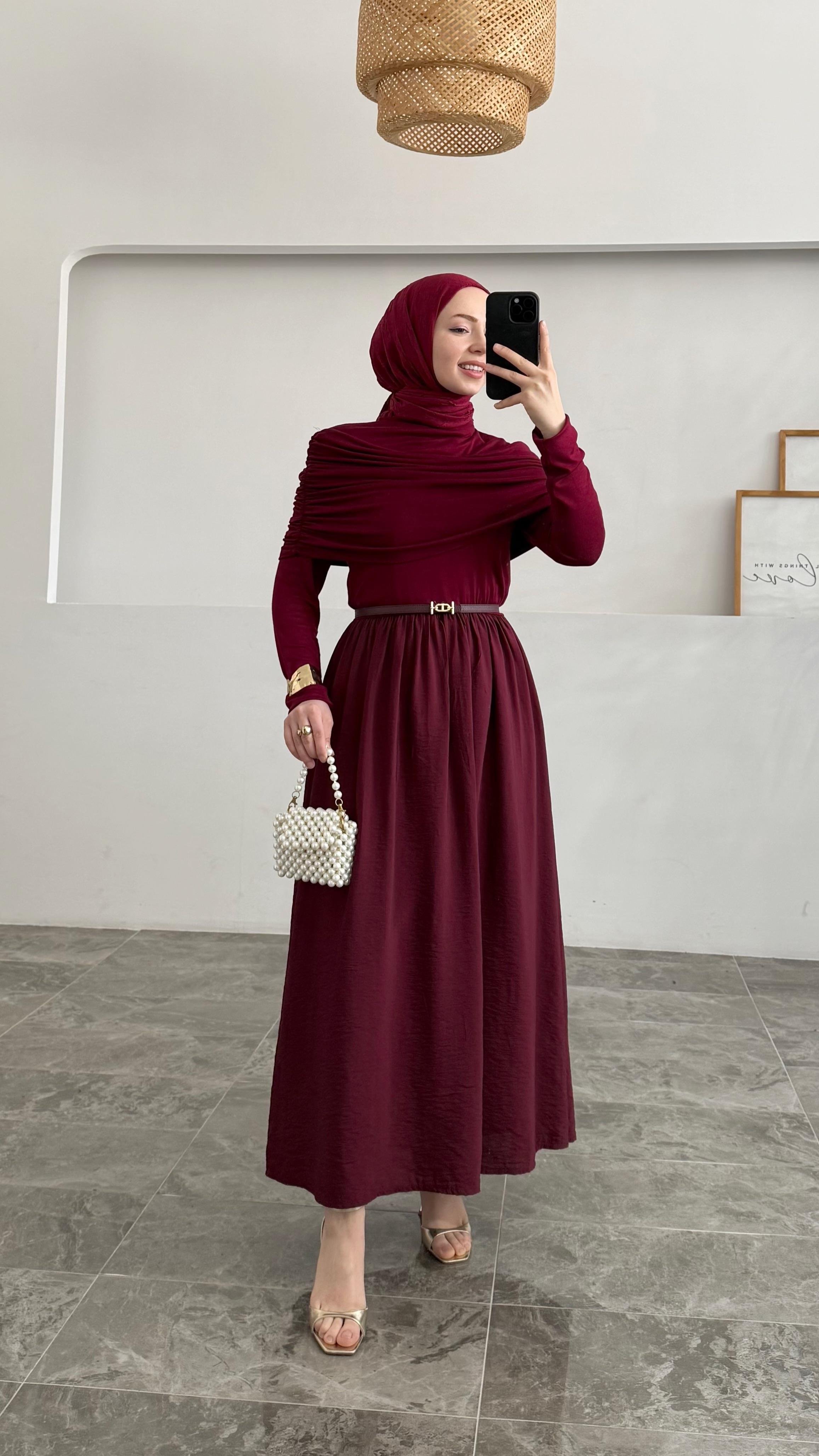 Olie Drapeli Bordo Elbise