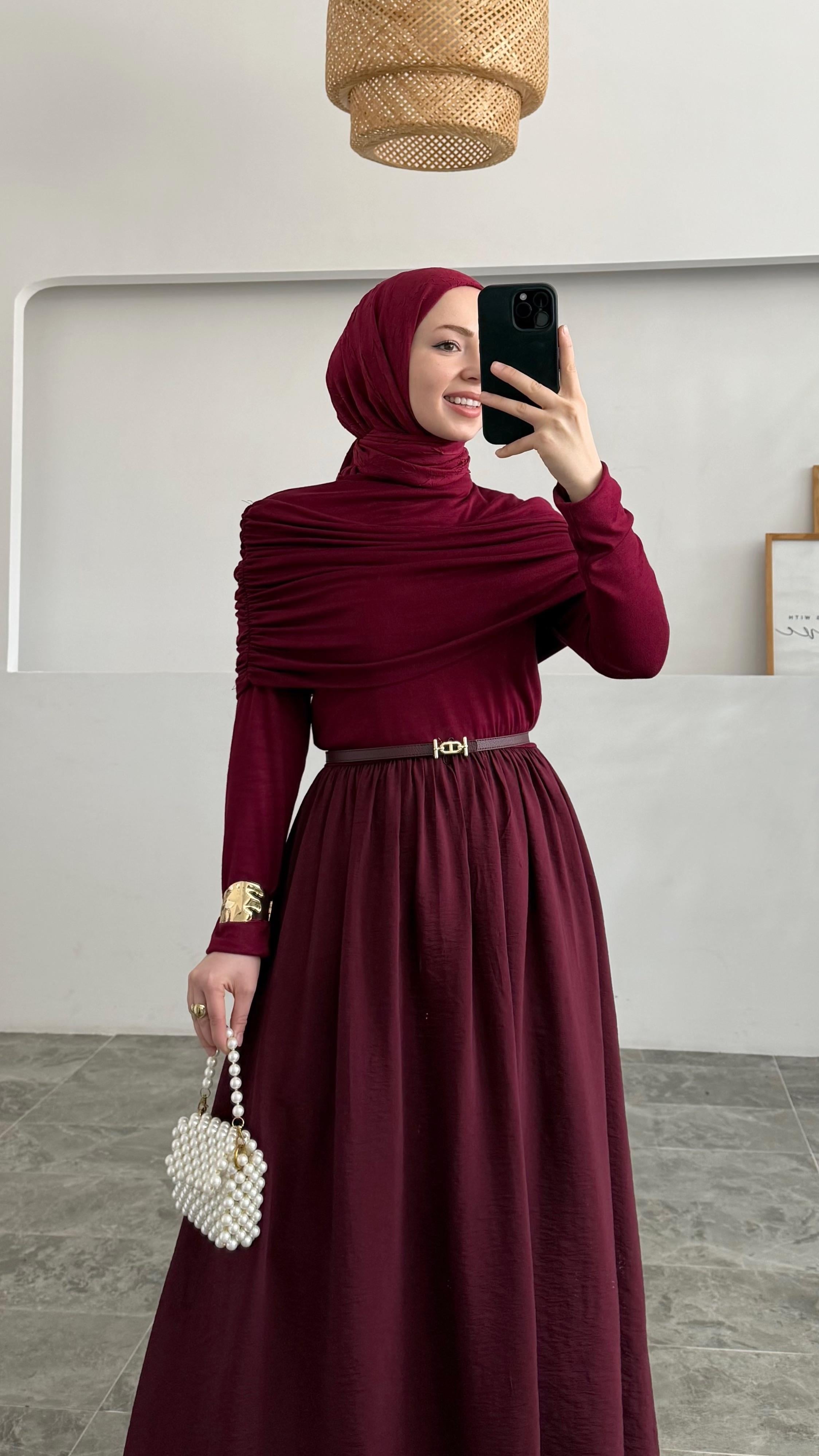 Olie Drapeli Bordo Elbise