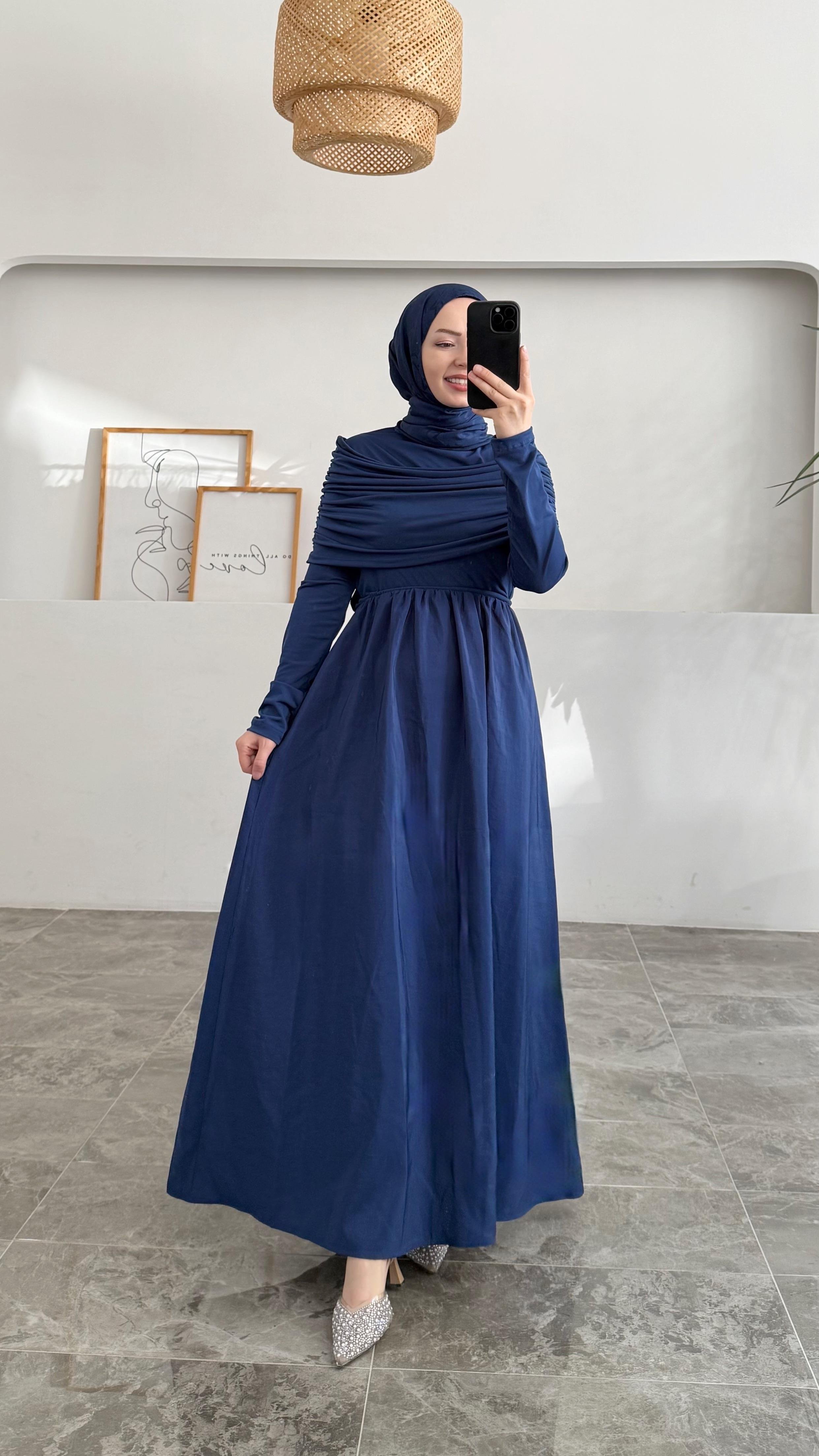 Olie Drapeli Mavi Elbise