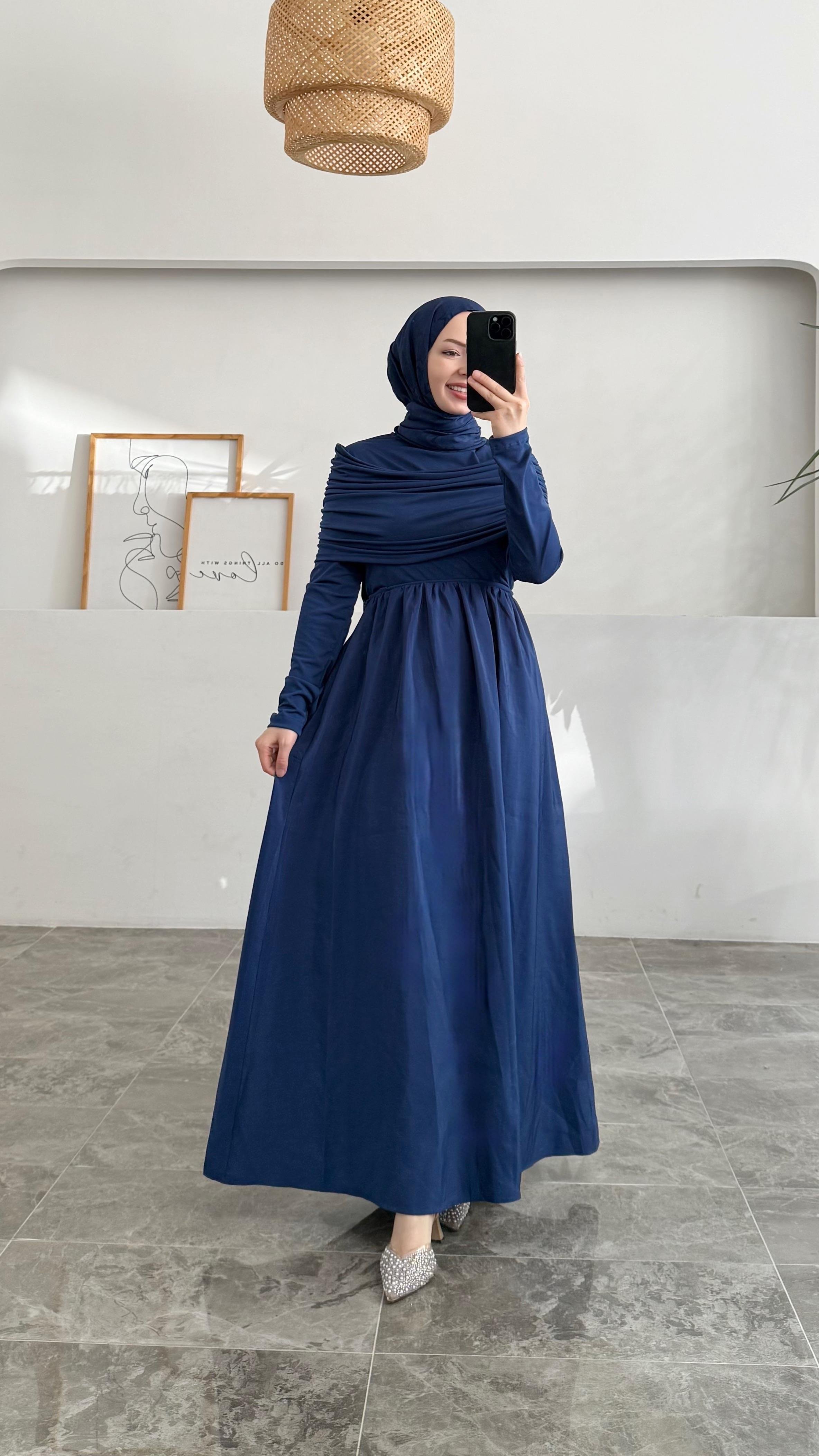 Olie Drapeli Mavi Elbise