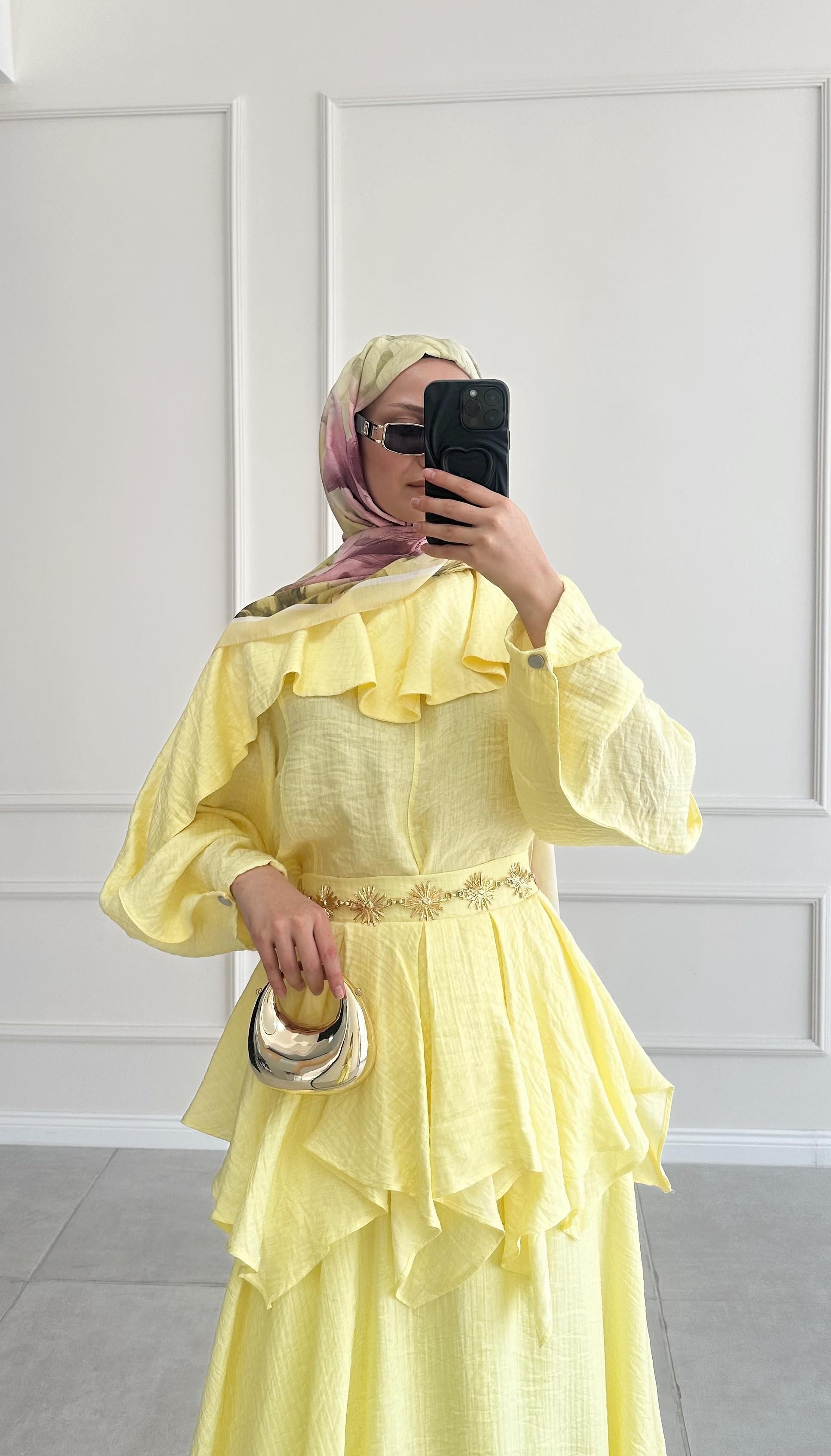 Olivia Müslin Sarı Etek Takım