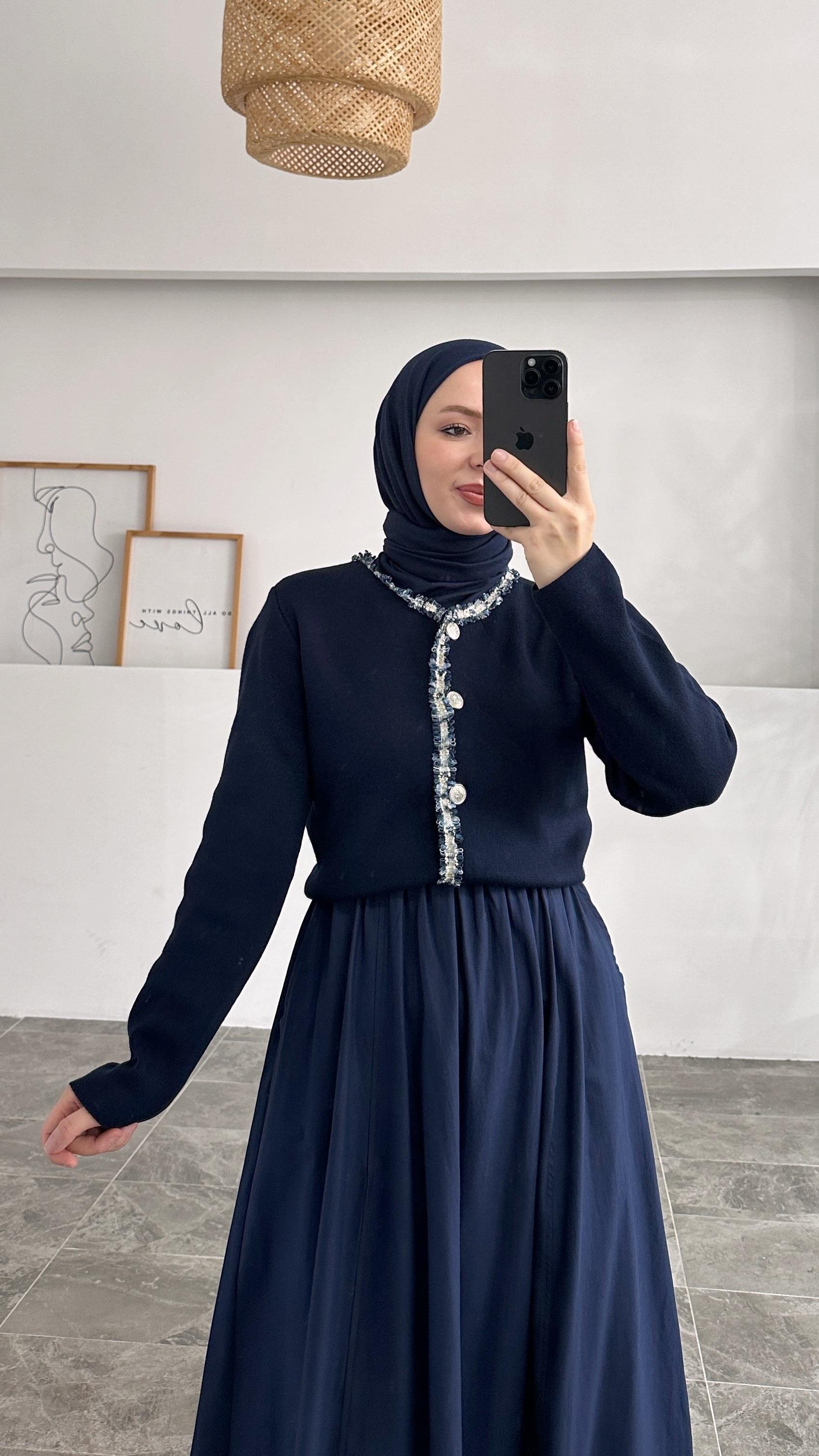 Persi Lacivert Pullu Lacivert Triko Hırka