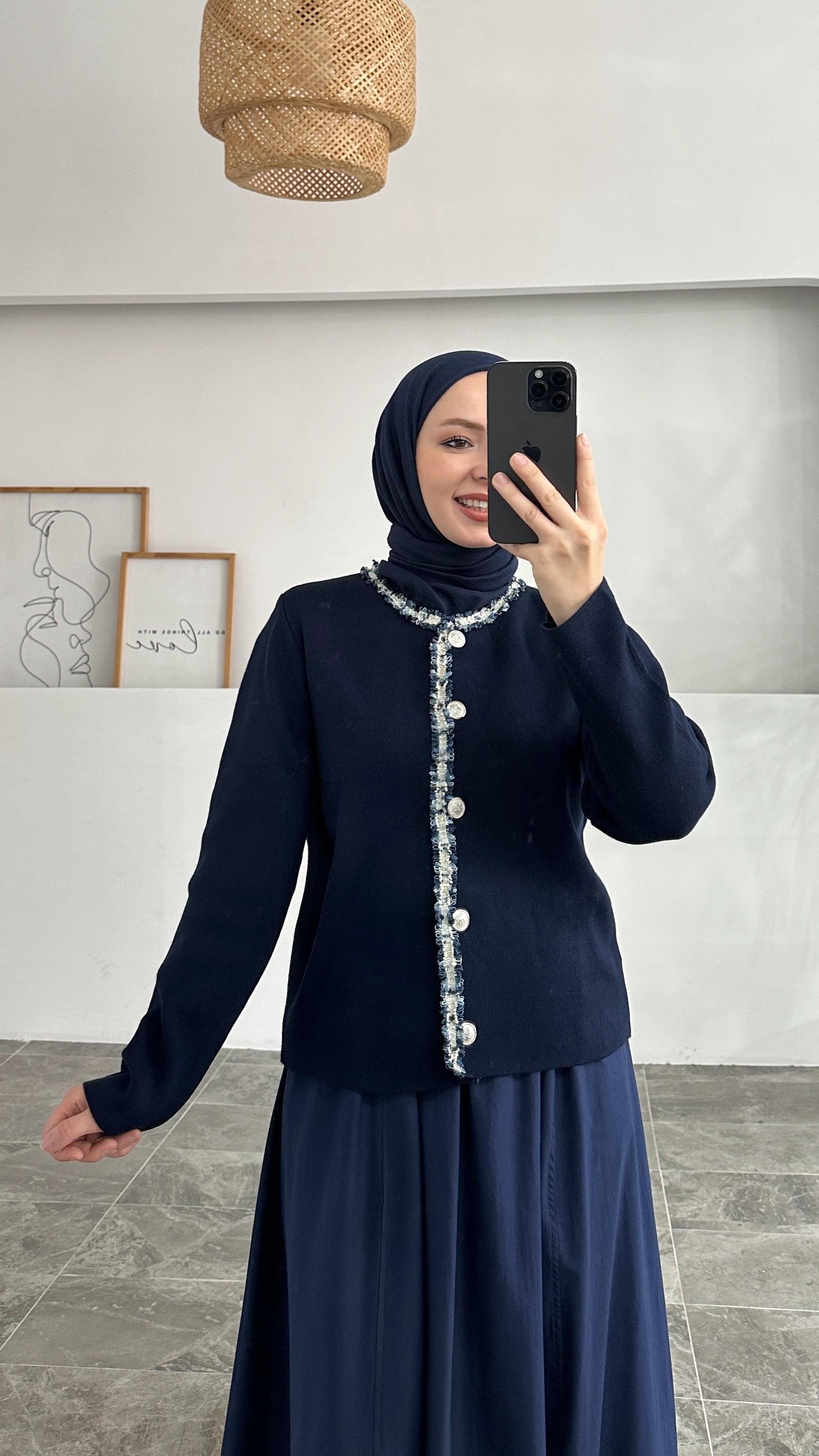 Persi Lacivert Pullu Lacivert Triko Hırka