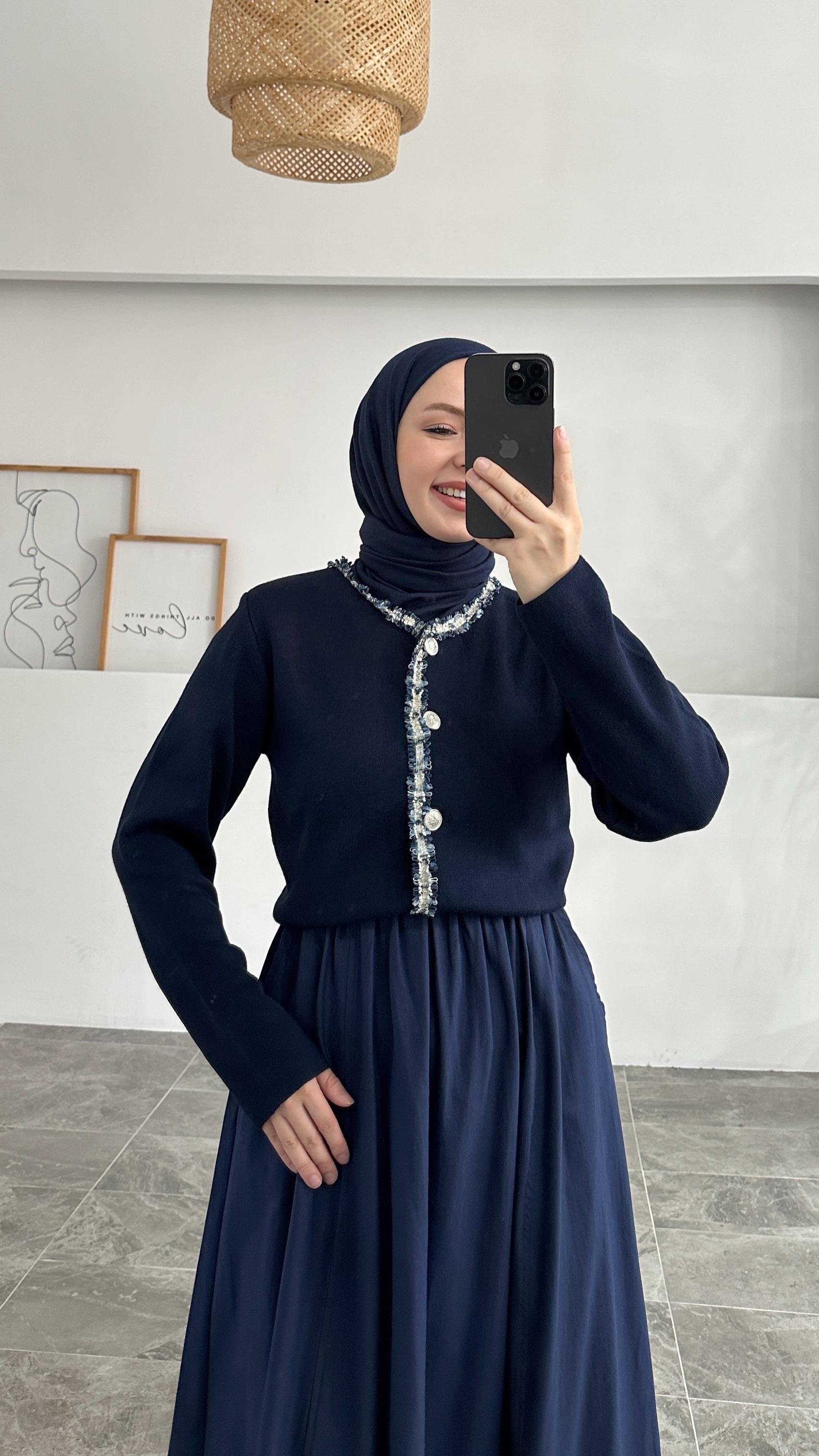 Persi Lacivert Pullu Lacivert Triko Hırka