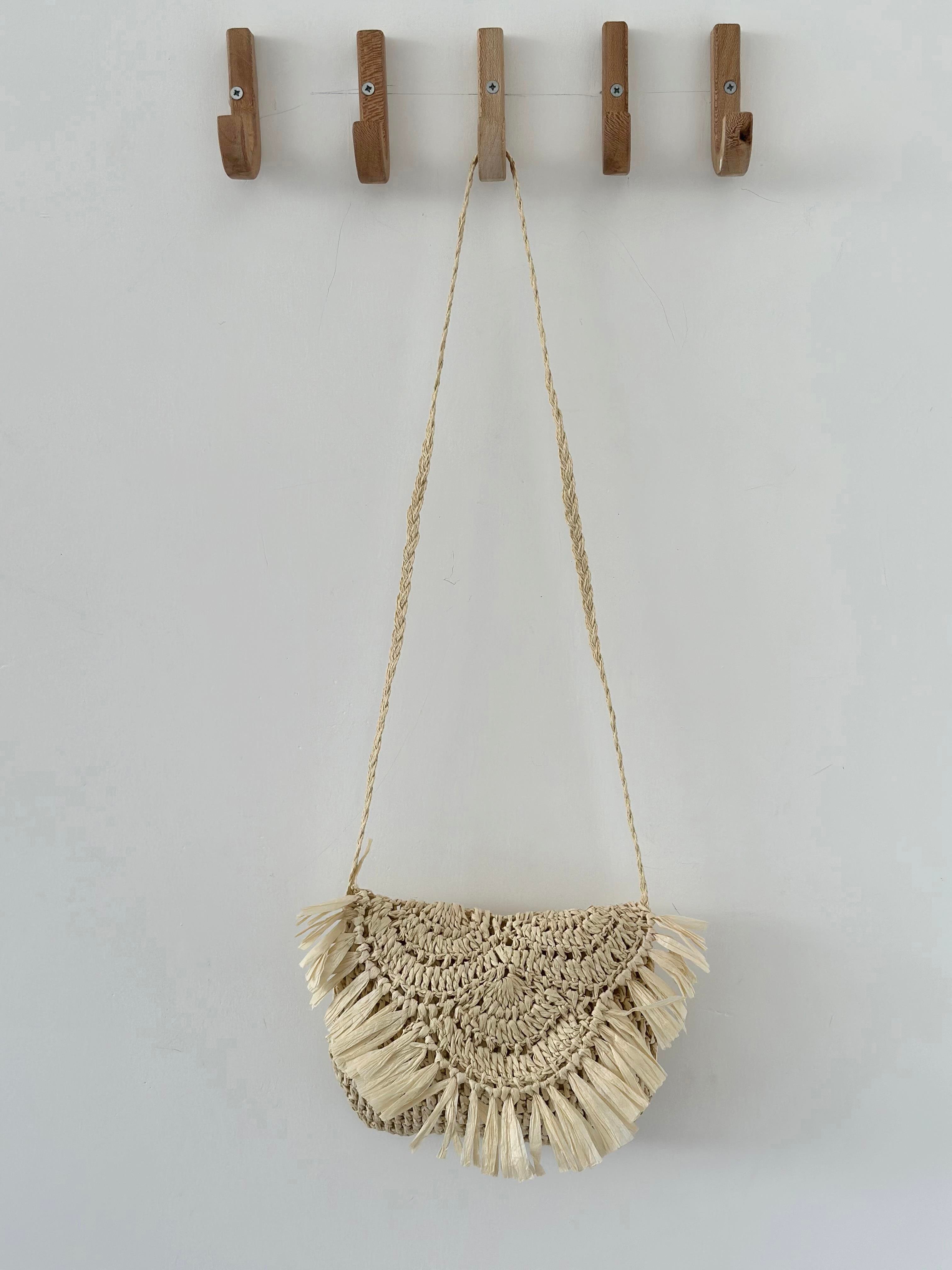 Püsküllü Astarlı Krem Hasır Çapraz & Omuz Çantası